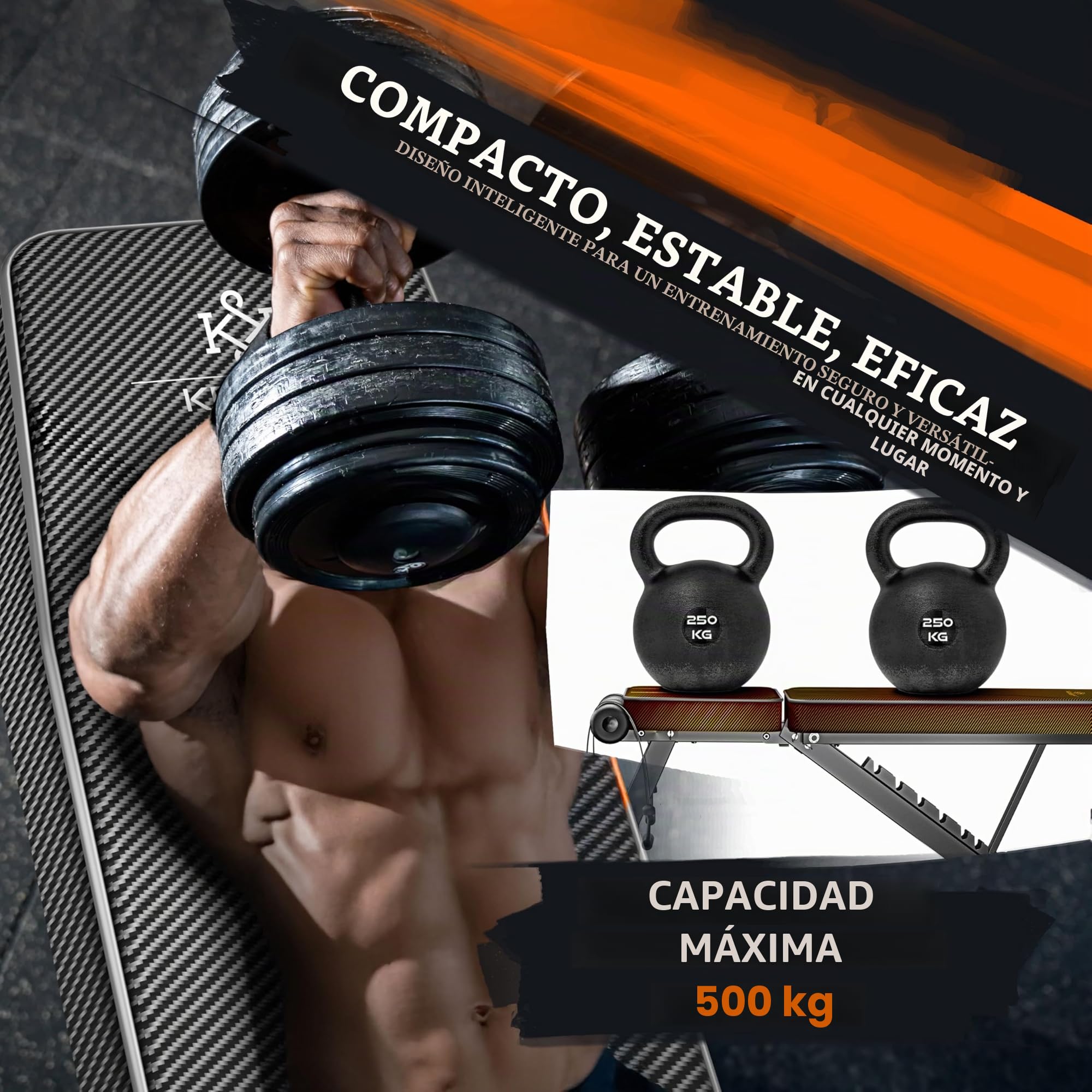 KESSER® Banco de pesas plegable multifuncional con respaldo, capacidad de carga de 500 kg, banco ajustable, dispositivo de fitness para press de banca, banco inclinado para entrenamiento de todo el