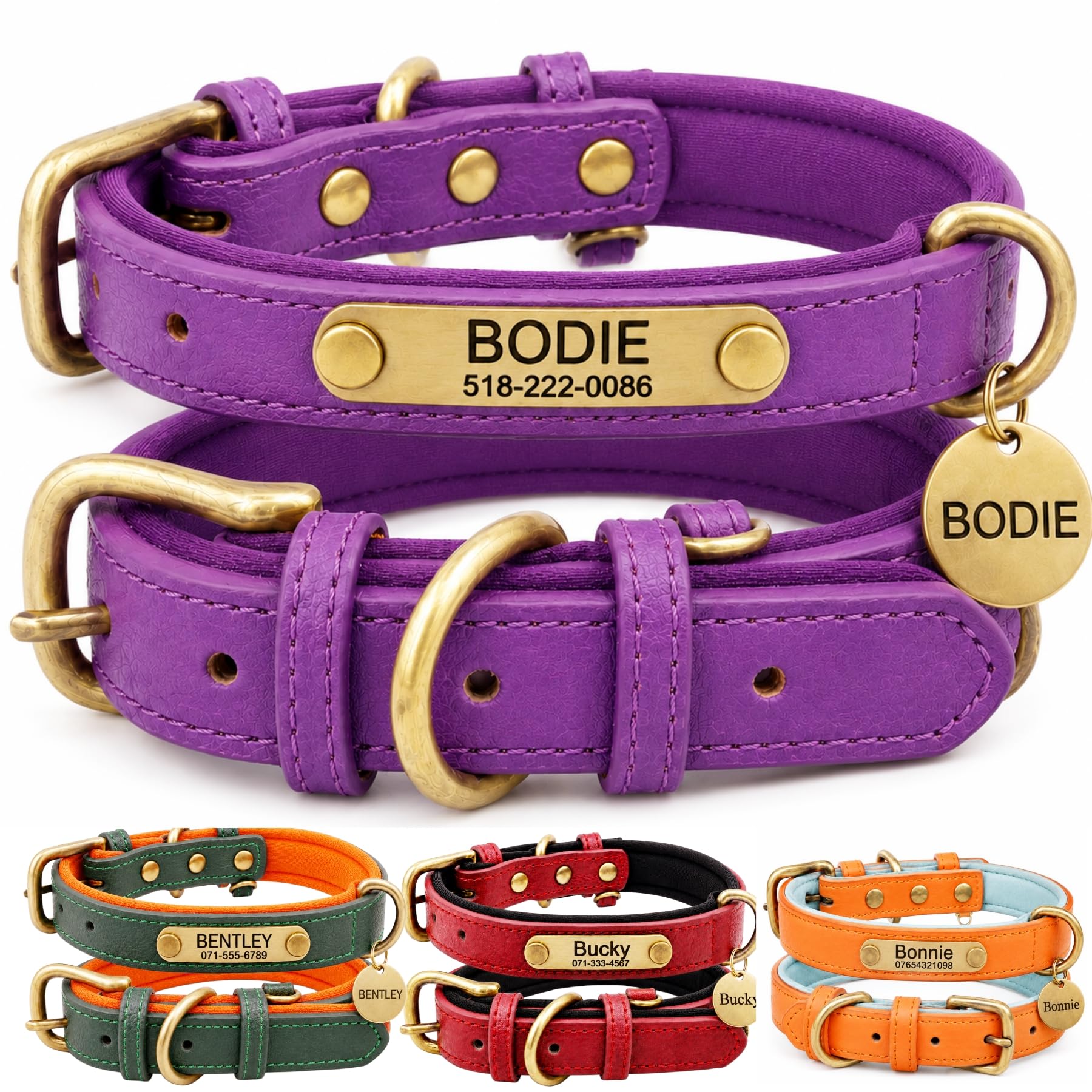 Personalised Leather Dog Collar with Engraved ID Name Plate, Adjustable Comfortable Fit for Small Medium and Large Dogs, Custom Puppy and Adult Dog Collar for Daily Walking — image 1
