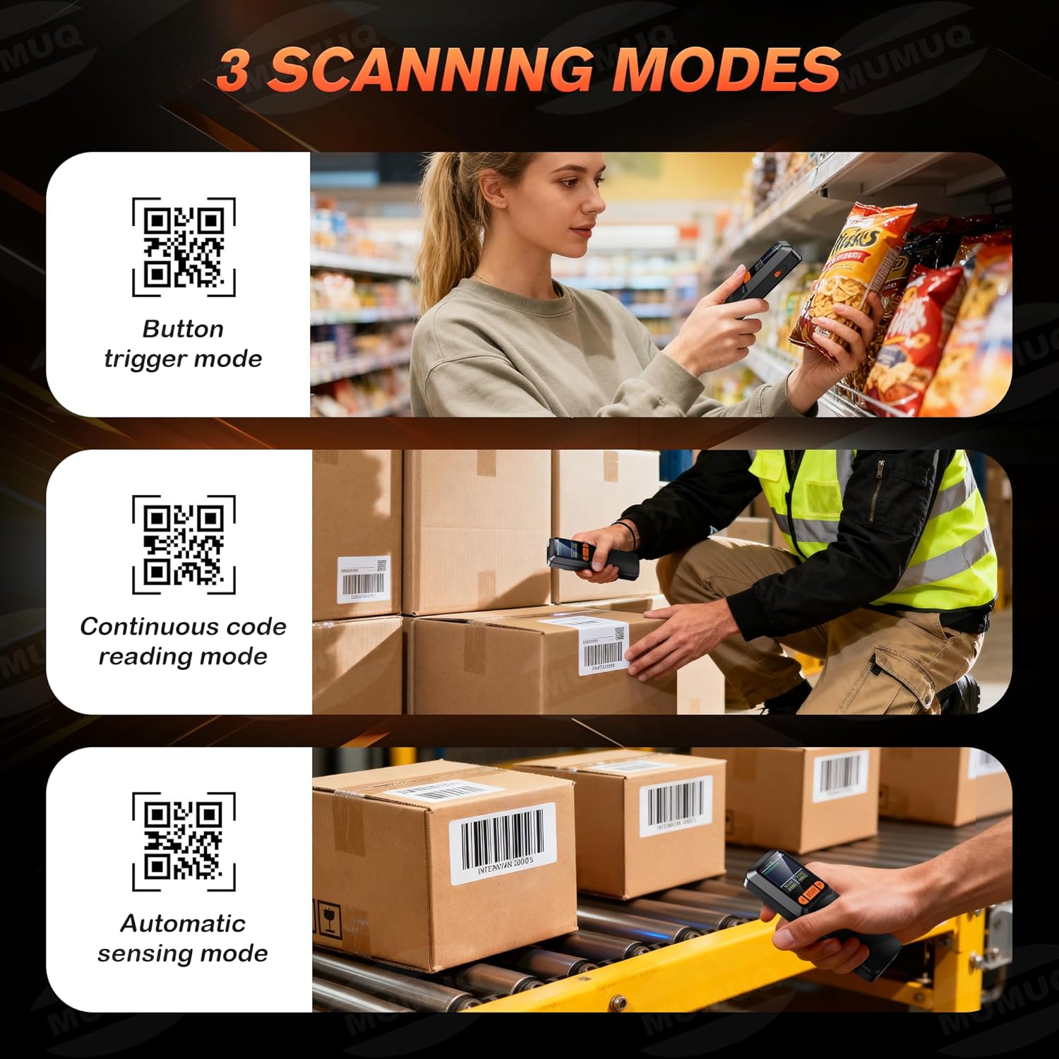 Wireless Barcode Scanner Mini Bluetooth 1D 2D QR Bar Code Scanner 3-in-1 Bluetooth & 2.4G & USB Wire Barcode Reader Compatible with Windows Android iOS Tablet PC (with LCD Screen)