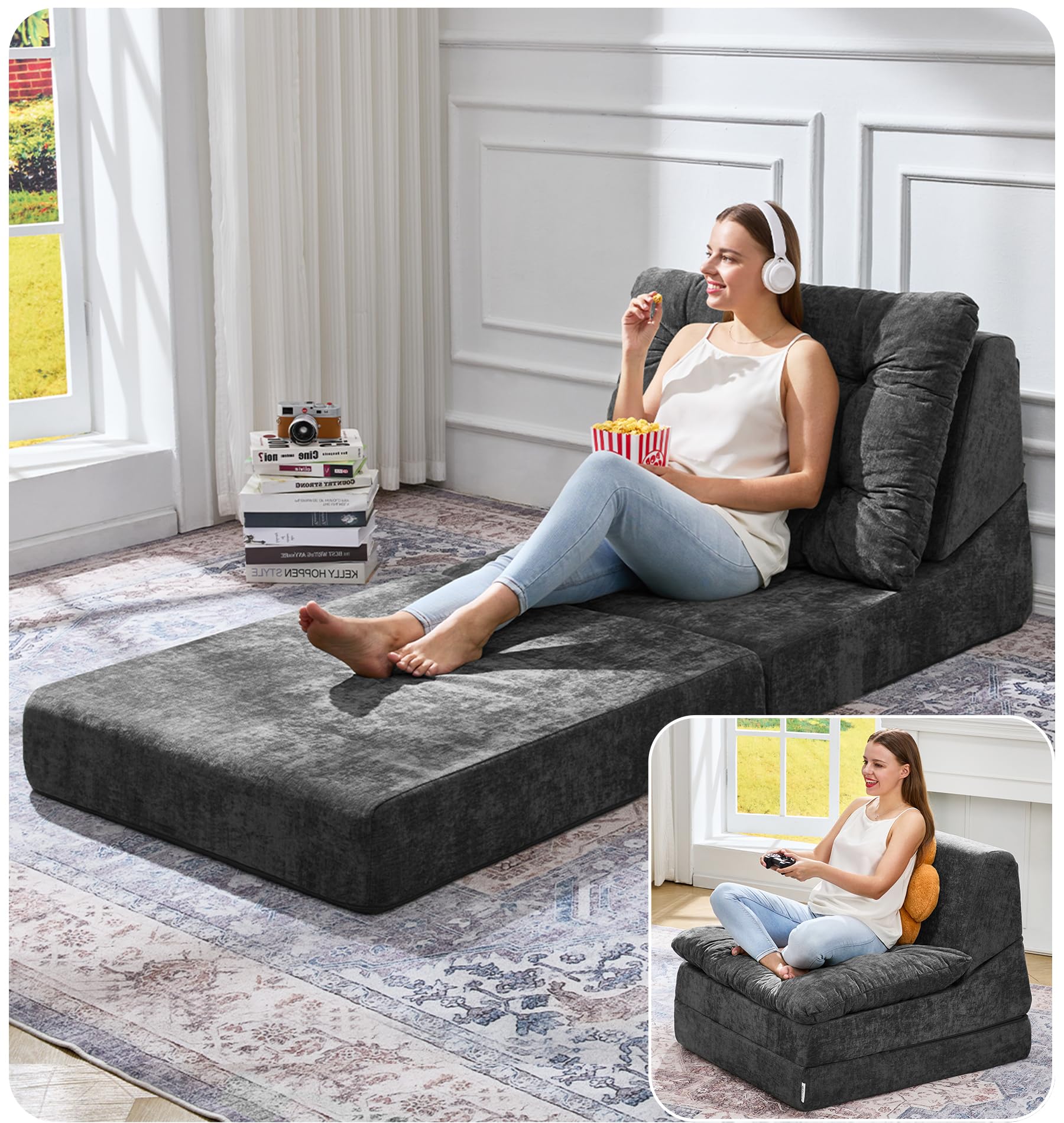 Hobestluk Sofa Couch Folding Sofa Bed Comfy Floor Lounger Convertible Sofa with Removable Cushion Couches for Small Spaces
