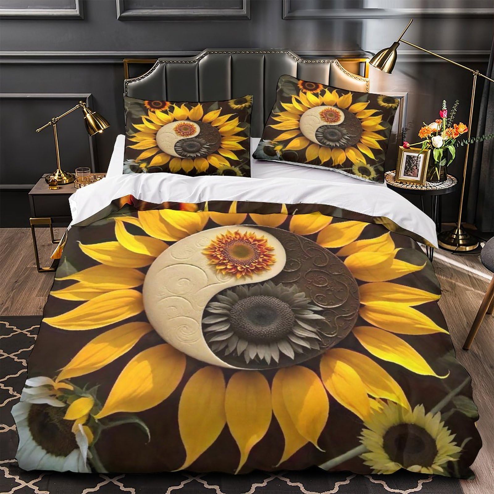Housse de couette Yin et Yang 260x220 cm en microfibre avec taies
