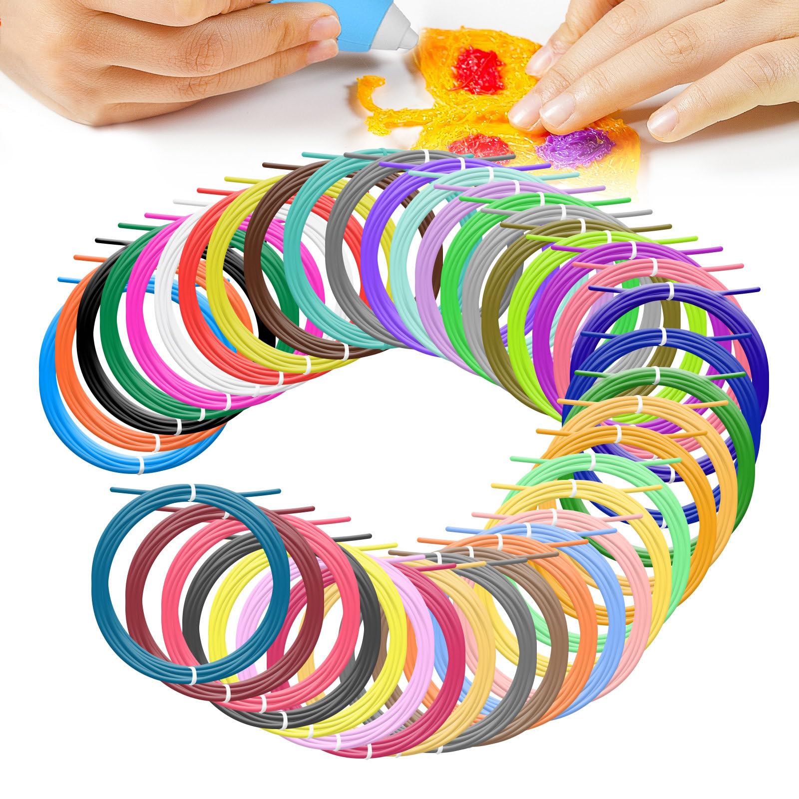 ATOMUS Paquete de repuesto de filamento para bolígrafo 3D multicolor 1,75 mm PCL, filamentos de repuesto, 5 m/16,4 pies cada uno, filamento de seguridad para bolígrafos de impresión 3D a bajas