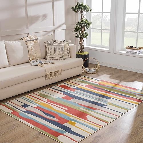 Southfields Tapete moderno estilo casa de campo, contemporáneo, sala, dormitorio o habitación niños, colorido, a rayas arcoíris rojo, amarillo,