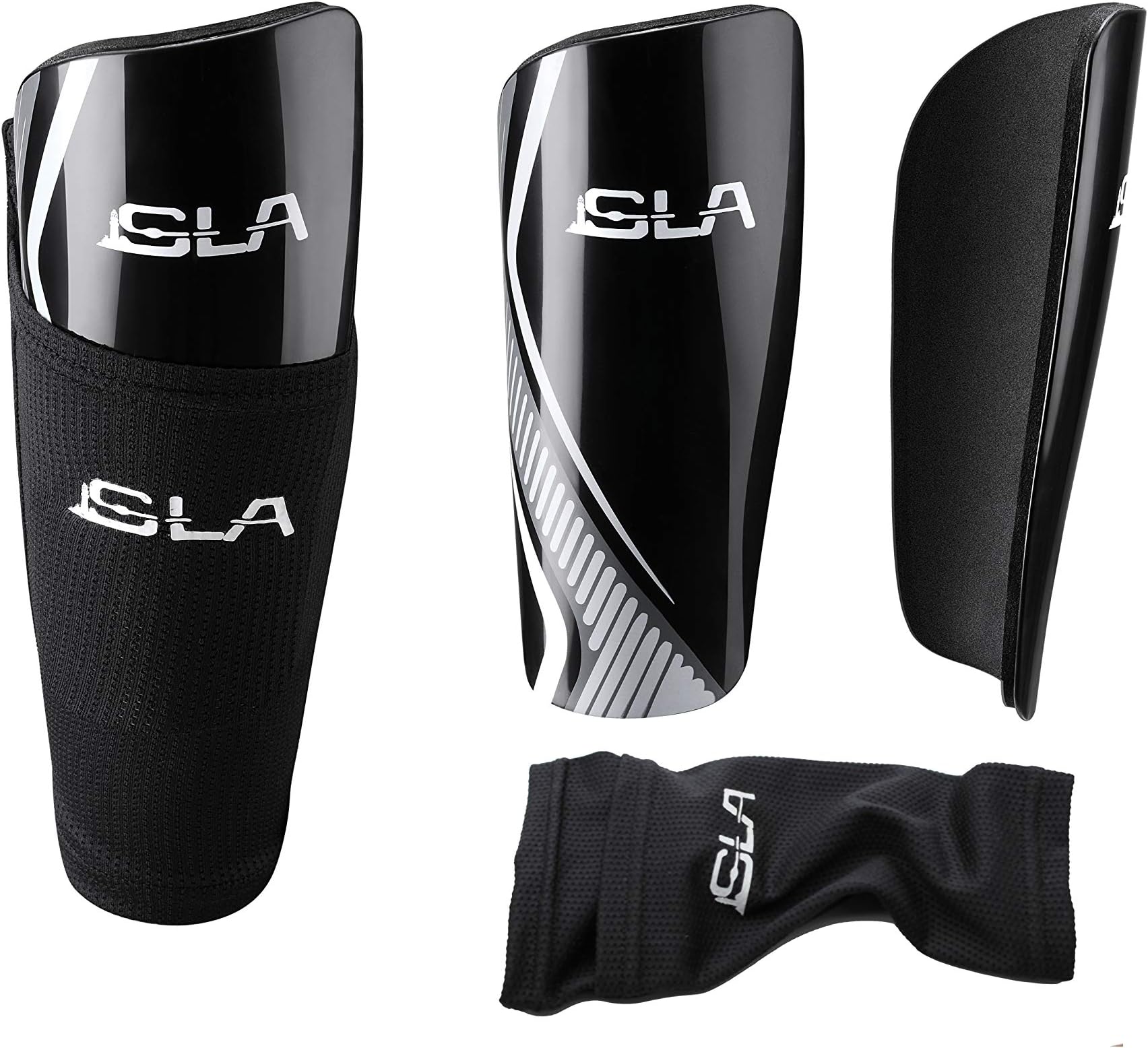 SLA GTPOWER Soccer Shin Guards for Kids Soccer Gear for Boys Girls Protective Soccer Equipment Includes Two Shin Guards and Two Compression Calf Sleeves with Pockets
