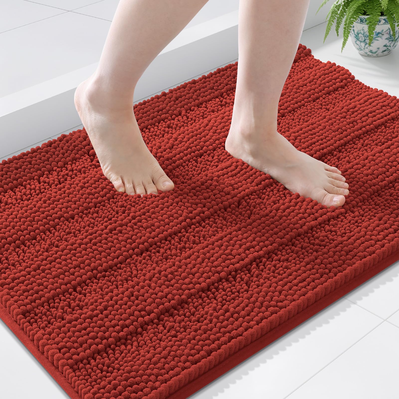 Grandaily Chenille Bathroom Rugs 44x24, Soft Bath Mats, Rustic Terracotta