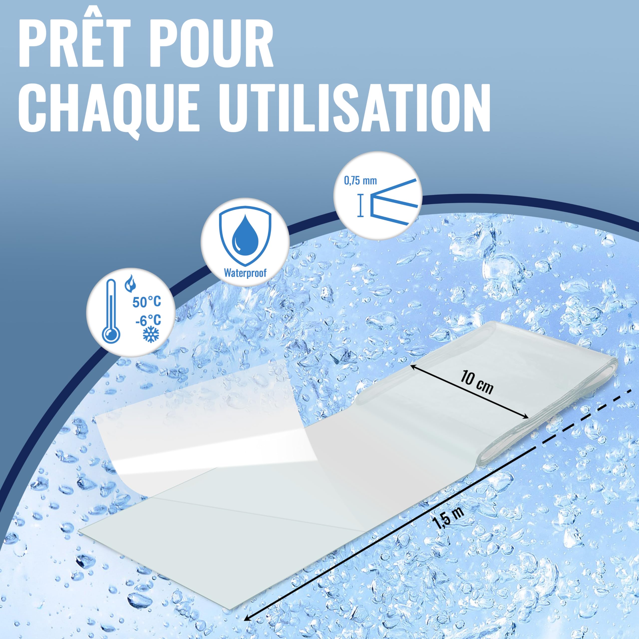 Bande imperméable transparente POPPSTAR 10cm x 150cm Ultra Fort réparation piscine tuyaux étanchéité auto-adhésive