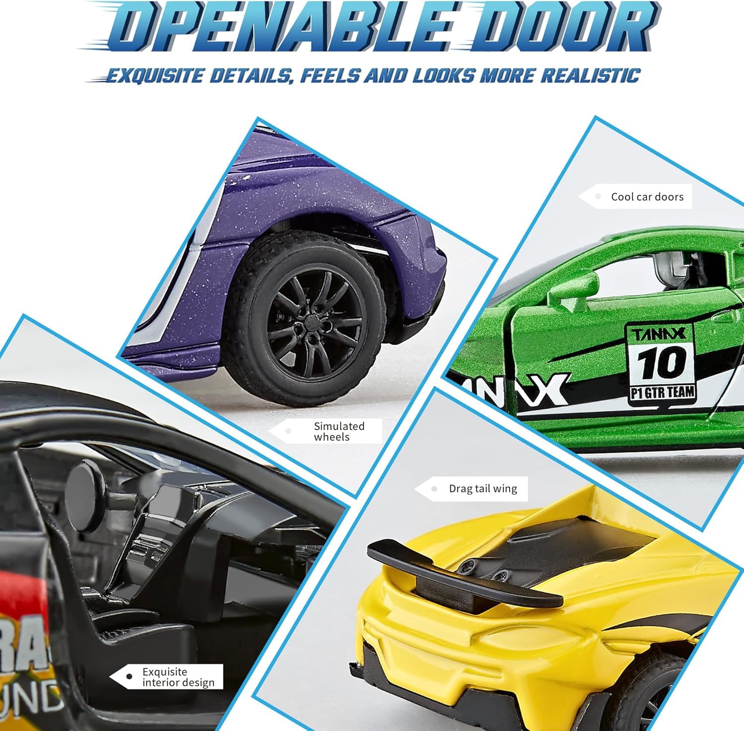KIDAMI Racing Pull Back Cars for Kids, Die Cast Metal Toy Cars with Door Openable, Mini Sports Car Vehicles Pack Playset for Boys Girls Toddlers