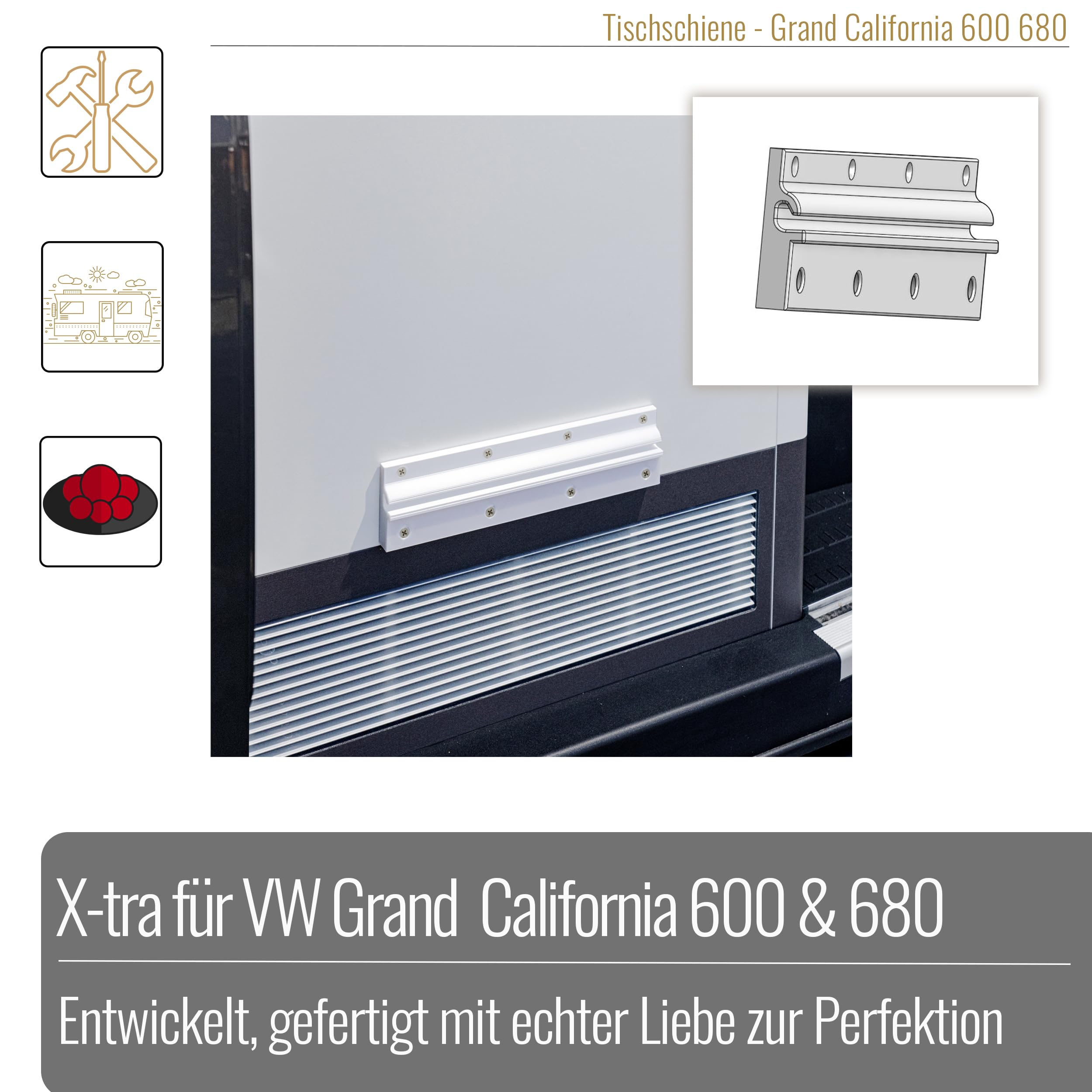 Camperschiene für VW Grand California 600/680 – Multifunktions Montageschiene für Camper Küche – kompatibel mit Stopperle Haltern – Wohnmobil Zubehör für Camper Innenausbau Schiene
