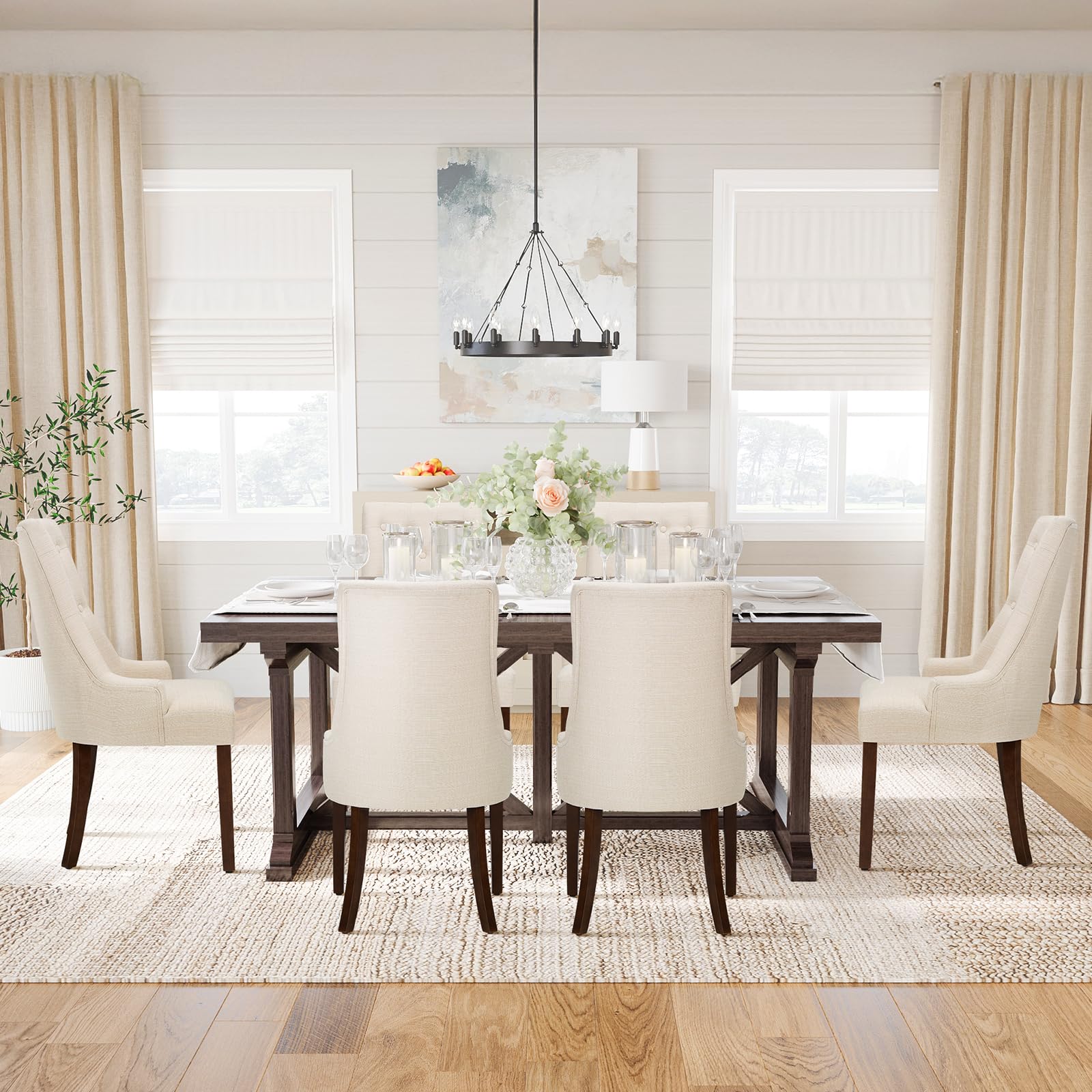 Photo 1 of *** missing legs*** COLAMY Fabric Side Dining Chairs Set of 2, Wingback Upholstered Dining Room Chairs with Tufted Button, Living Room Chairs for Home Kitchen, Beige