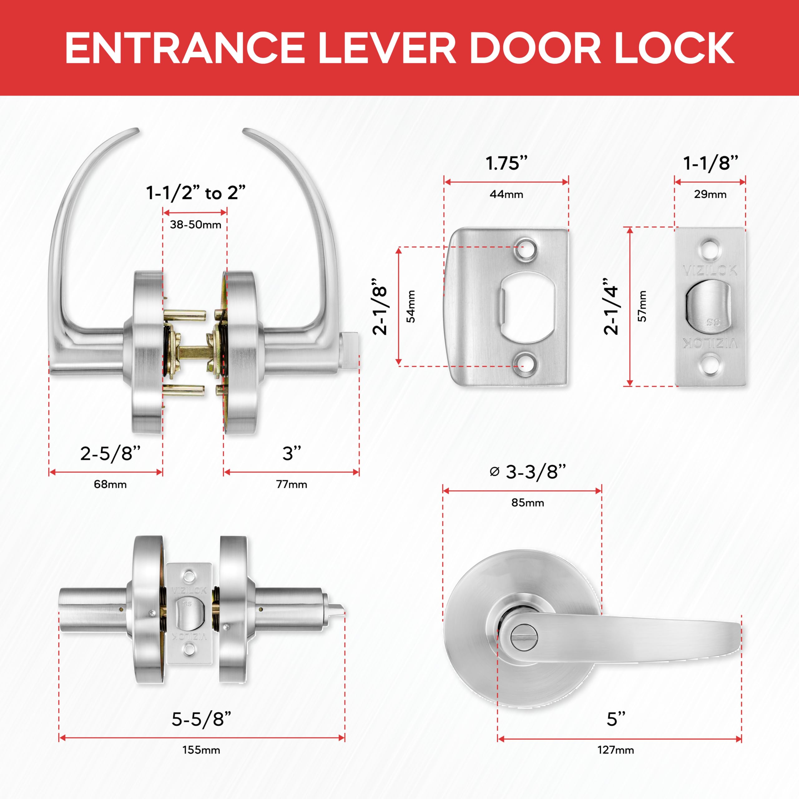 VIZILOK Vandal Resistant ADA Compliant Entrance Lever Door Lock