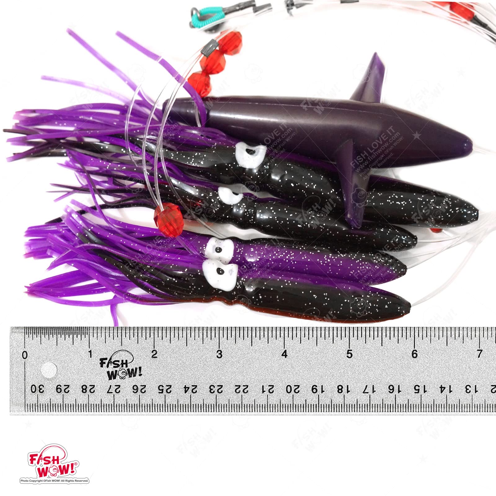 Qty 3 Fish WOW! Purple Black Fishing Daisy Bird Chain Squid Rig Teaser Trolling Lure