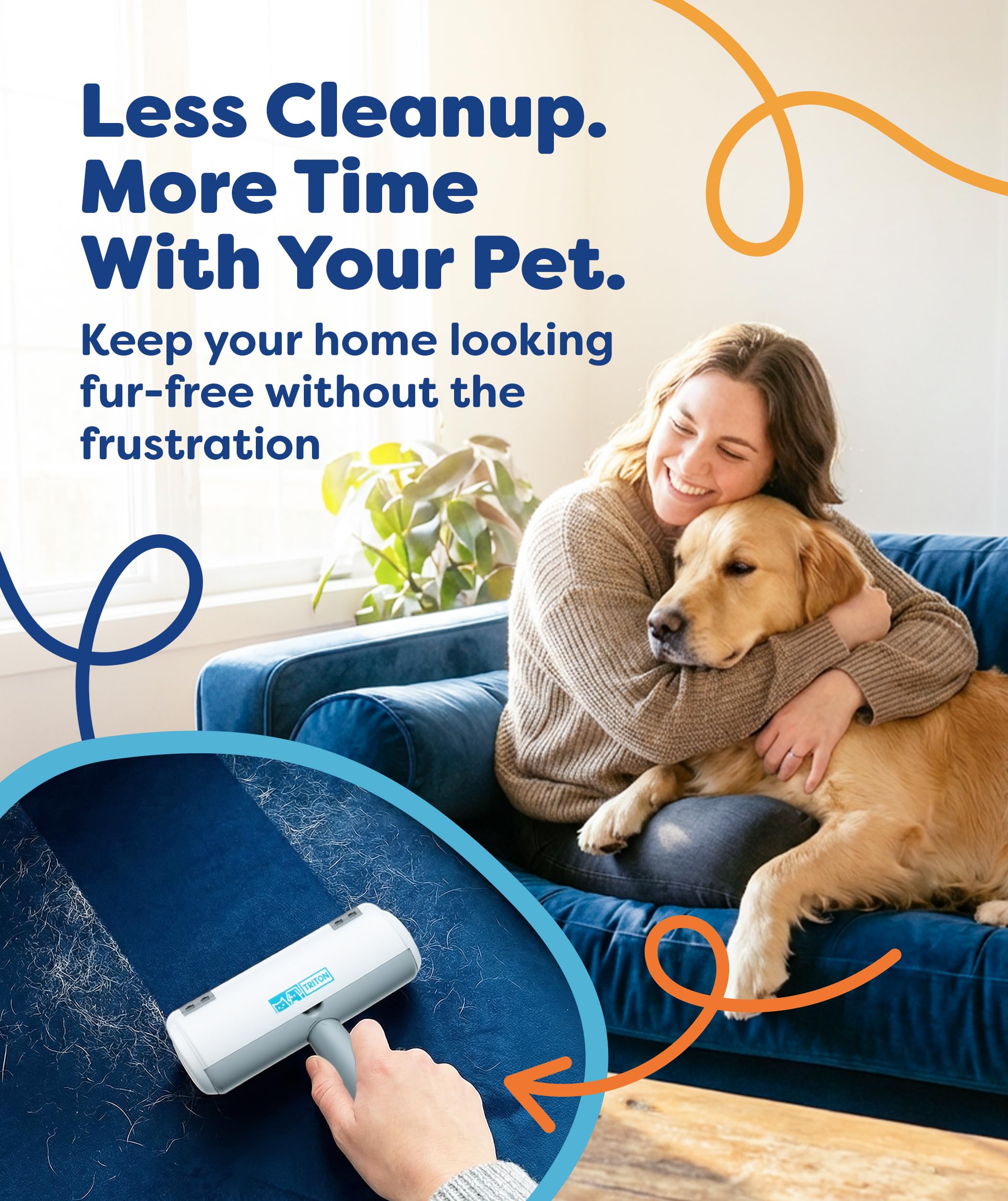 Triton Pet Hair Removal Tool w/Fur Trapping Compartment and Detachable Handle, 60% Smaller Storage Size, Reusable Shedding Roller, Cat and Dog Hair Remover for Car, Furniture, Carpet (Gray/White) - image 5