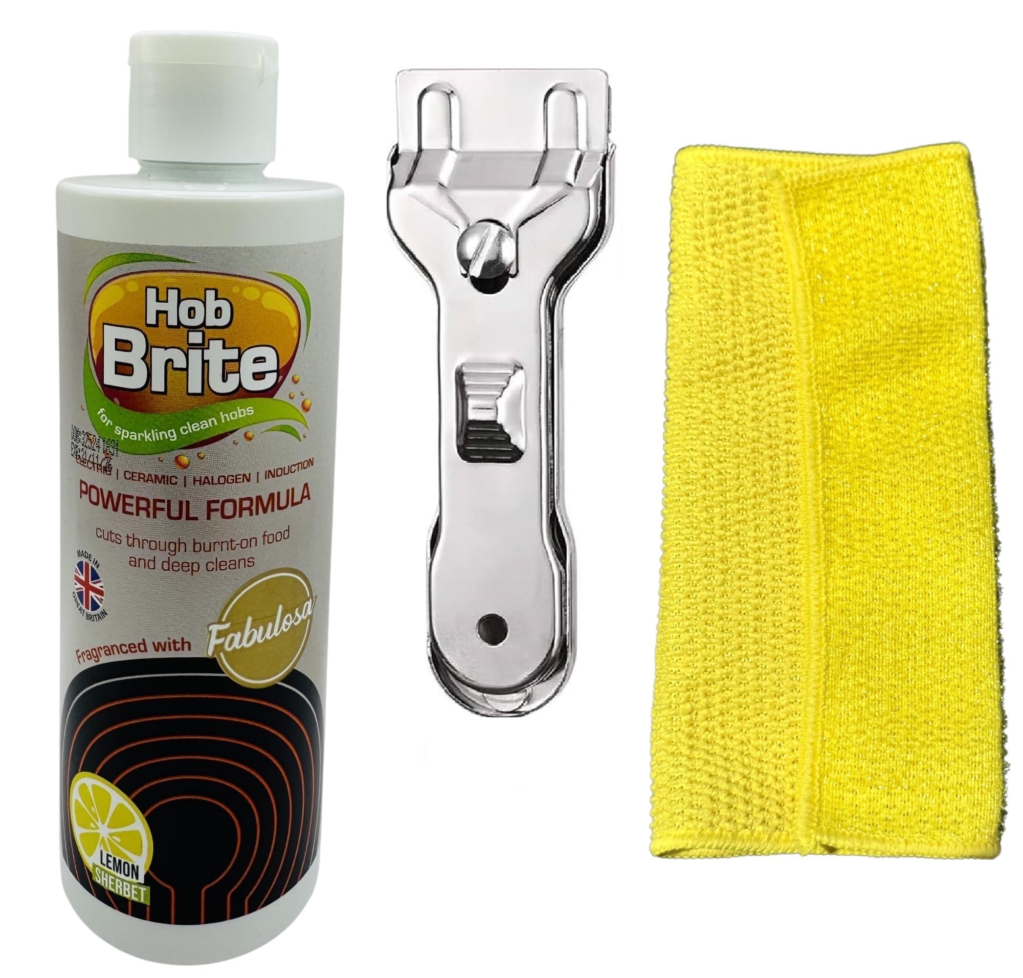 UKDD® Hob Brite Original Ceramic, Electric, Halogen and Induction Hob Cream Cleaner 250ml with Dual sided micro fiber cloth & Heavy Duty Cleaninig Tool