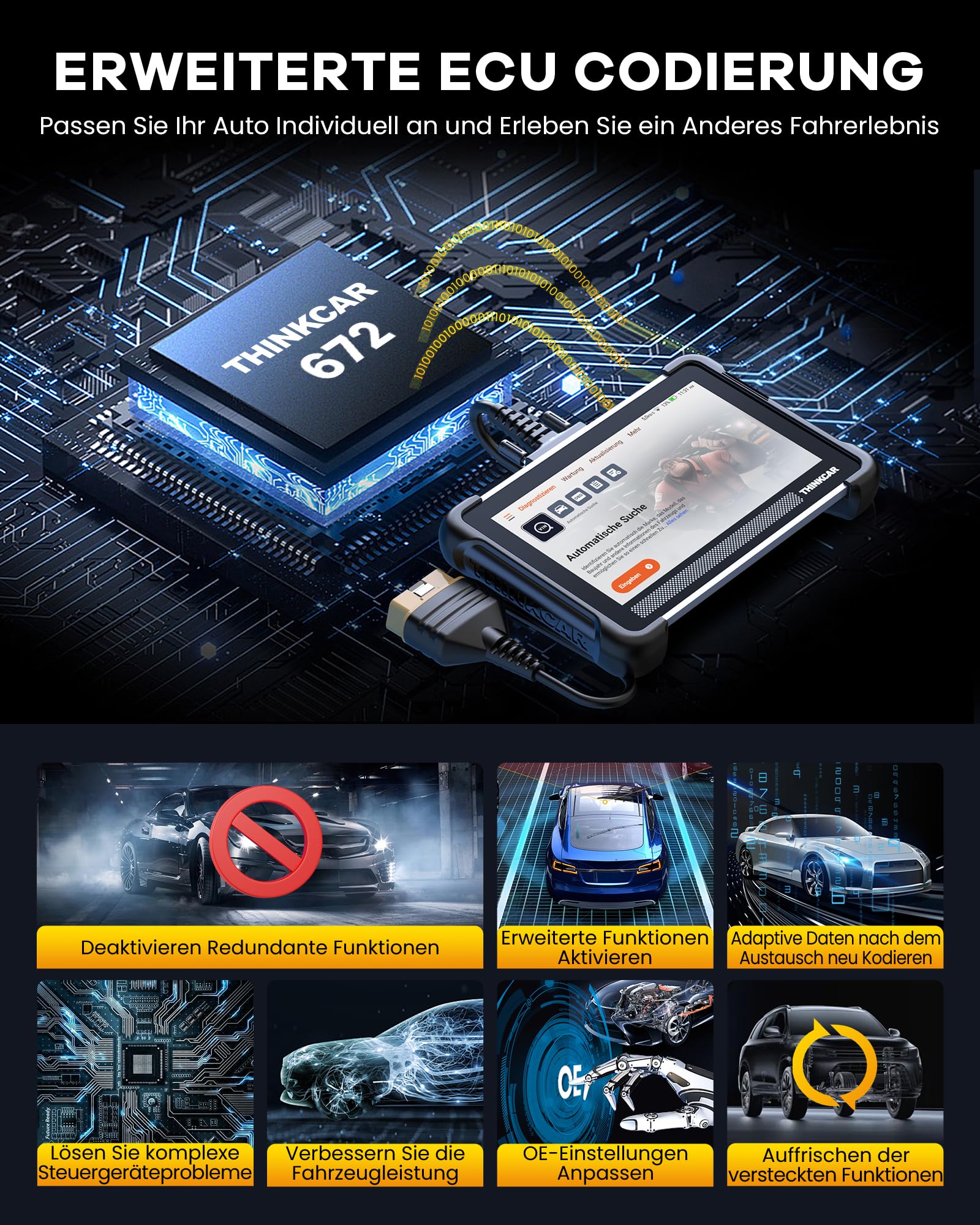 ThinkScan 672 OBD2 urządzenie diagnostyczne, samochód z funkcją resetowania 28+ i pełną diagnostyką systemu, czytnik samochodowy do aktywnego testowania, zaawansowane kodowanie ECU