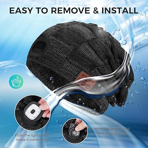 Miniatura 7 de EGOUTI Bluetooth Beanie with Light for Men, Beanie with Light LED, Headlamp Cap Wireless Headphones Gifts for Men Dad Teen