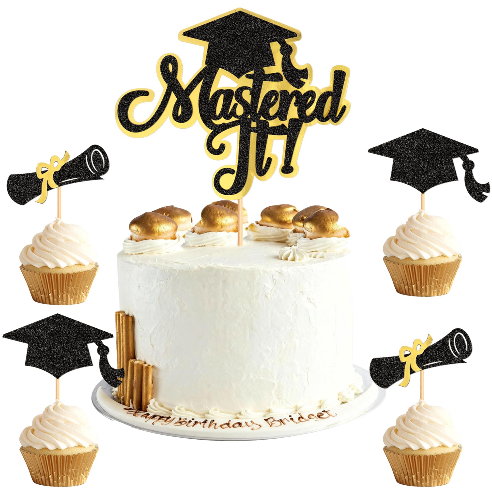 Blumomon 25Pcs Master It Cake Topper Cap Diploma 2026 Graduation Cupcake Topper Bachelor Master Doctor Congrats Grad Celebration 2026 Graduation Party Decorations Supplies