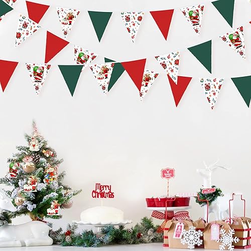 Miniatura 4 de Decoraciones de fiesta de Navidad de 33 pies, de tela, Papá Noel, feliz Navidad, triángulo, banderín, banderín, banderín de algodón para Navidad,