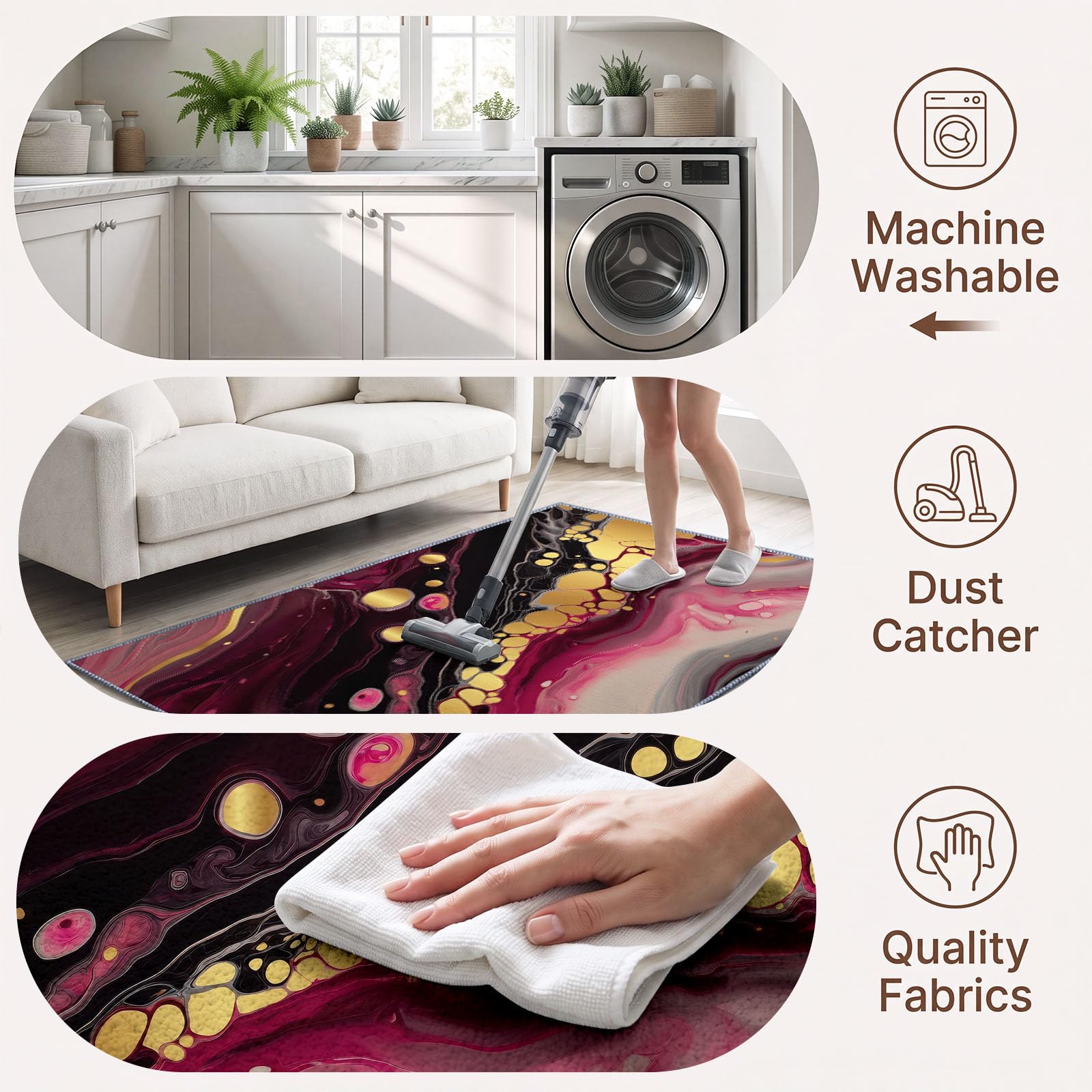 Générique Marbre Bordeaux Or Tapis Salon 140x201 cm, Lavable en Machine | Interieur Poil Ra Antidérapant Tapis, Moderne Abstrait Art pour Chambre Manger Bureau Cuisine