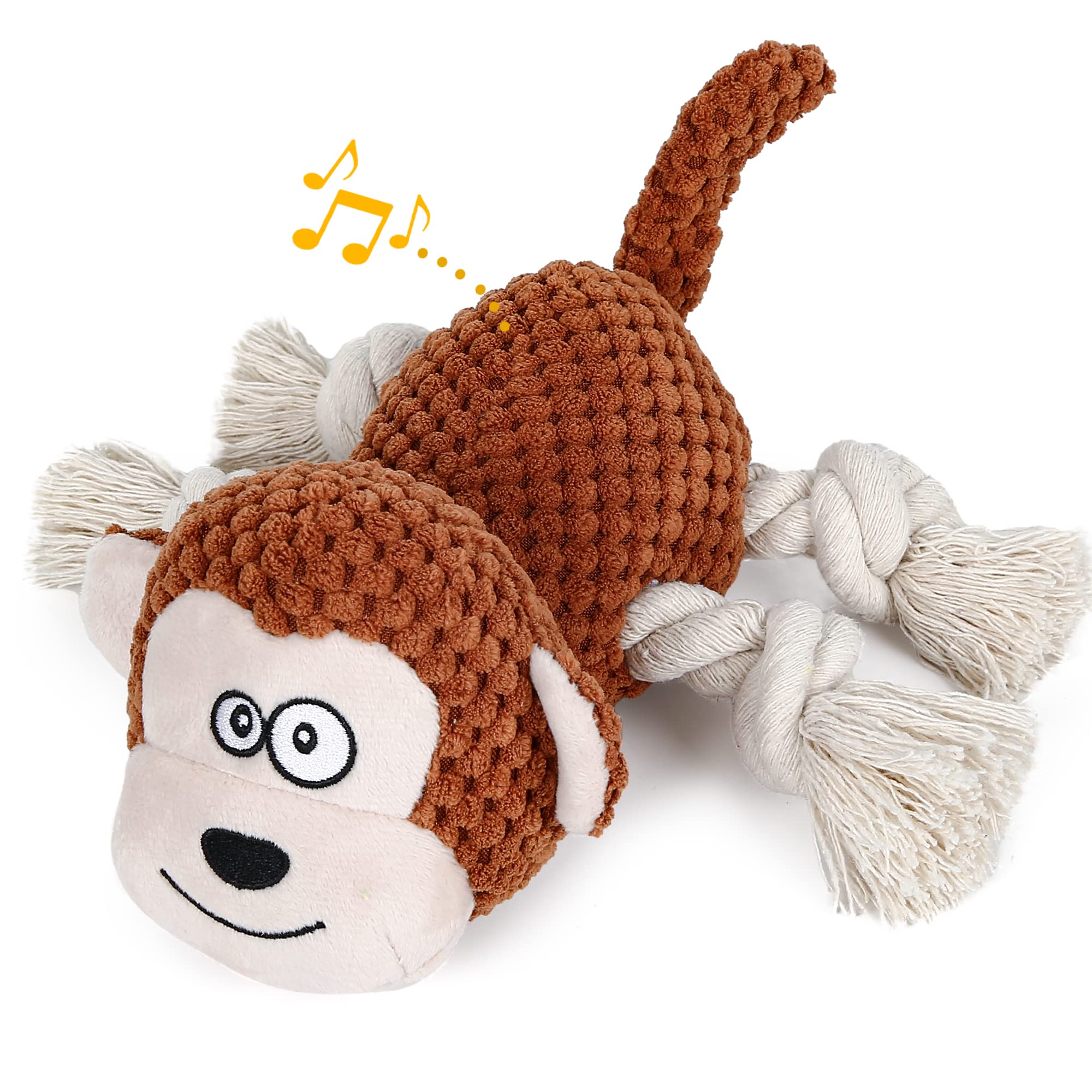 IOKHEIRADog Squeaky Toys, Tug of War Dog Plush Toy for Large Breed, Cute Animals Toys with Cotton Material and Crinkle Paper,Tough Chewing Toys for Puppy Breed (Coffee, Ape)