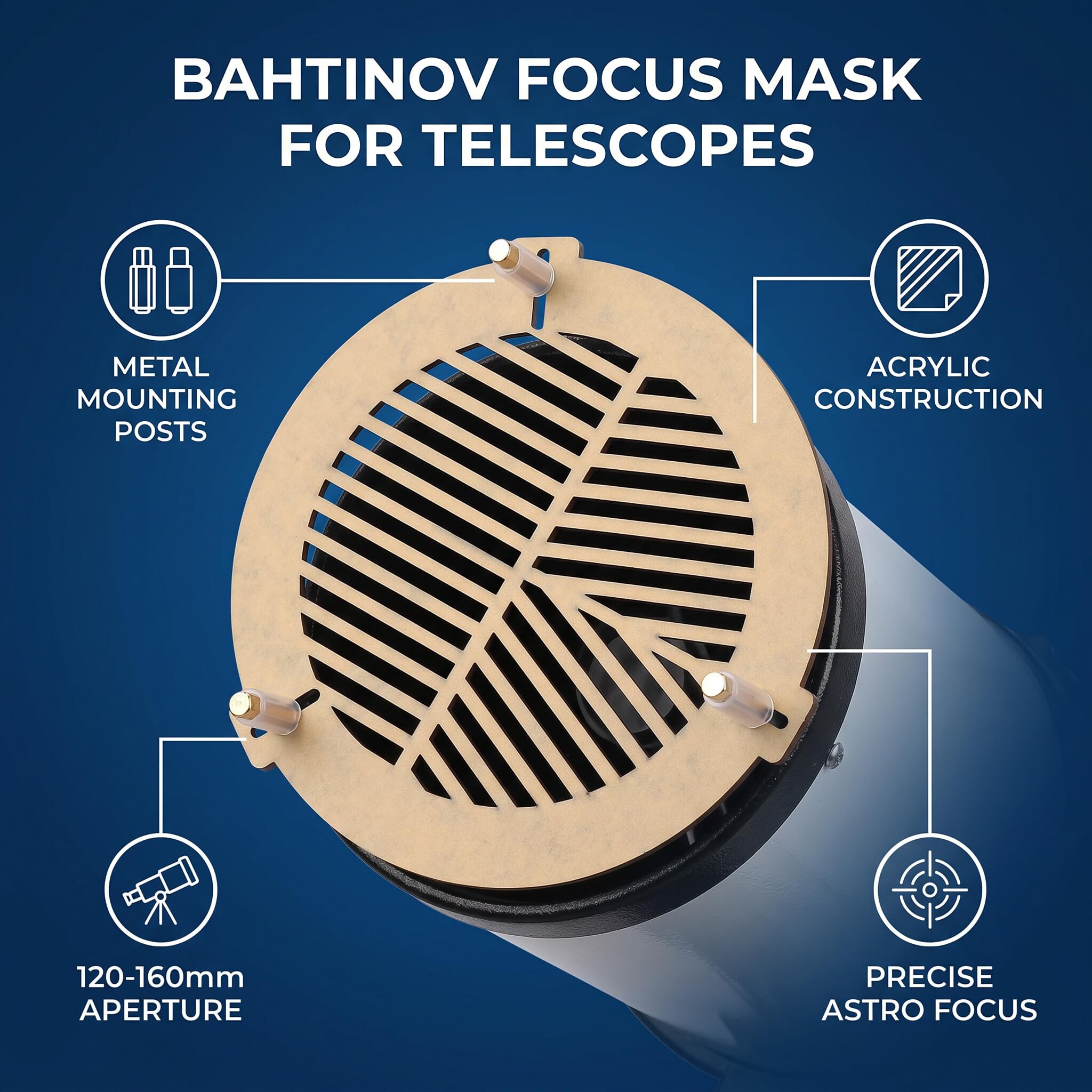 Maschera Bahtinov Messa a Fuoco per Telescopi Telescopio Messa a Fuoco in Acrilico da 120 a 160 Mm Astrofotografia Accessori Astronomici in Lega di Alluminio, Montati con Viti in