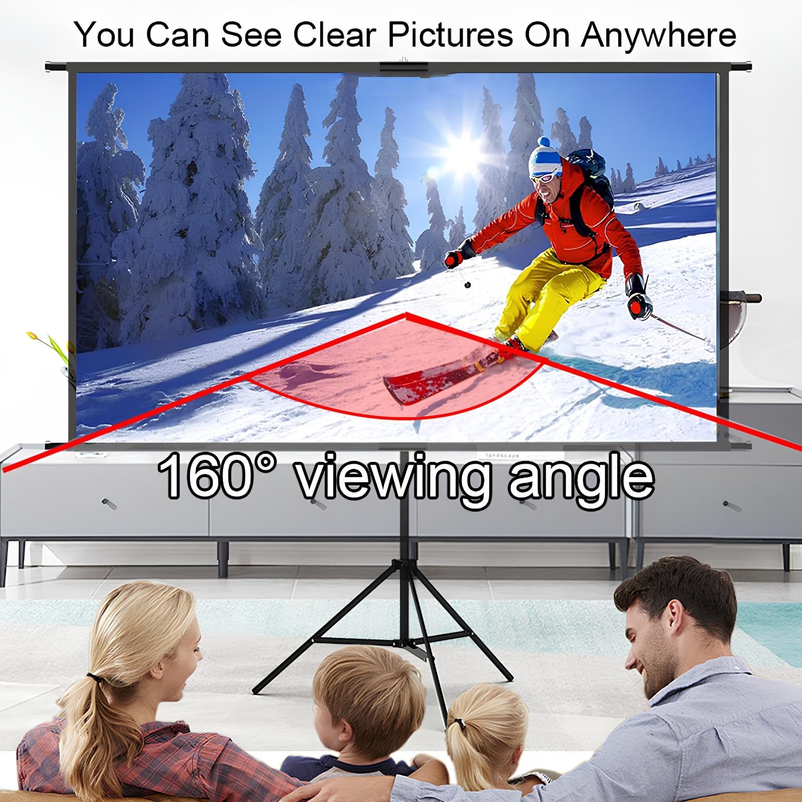 100/120 Pollici Telo Proiettore con Treppiede, 16:9 4K HD Schermo Proiettore Portatile per il Trasporto per Interni ed Esterni, Home Cinema, Giardino(100inch(16:9))