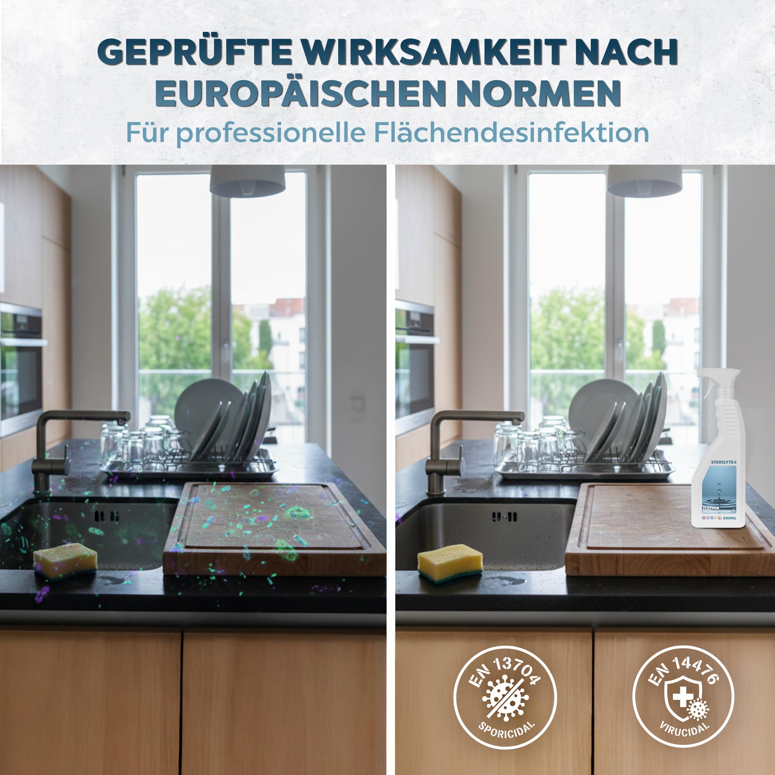 Flächendesinfektionsmittel Spray 1 Liter, Nachhaltig, alkoholfrei & hochwirksam - Desinfektionsmittel für Flächen vielseitig einsetzbar durch Sprühfunktion