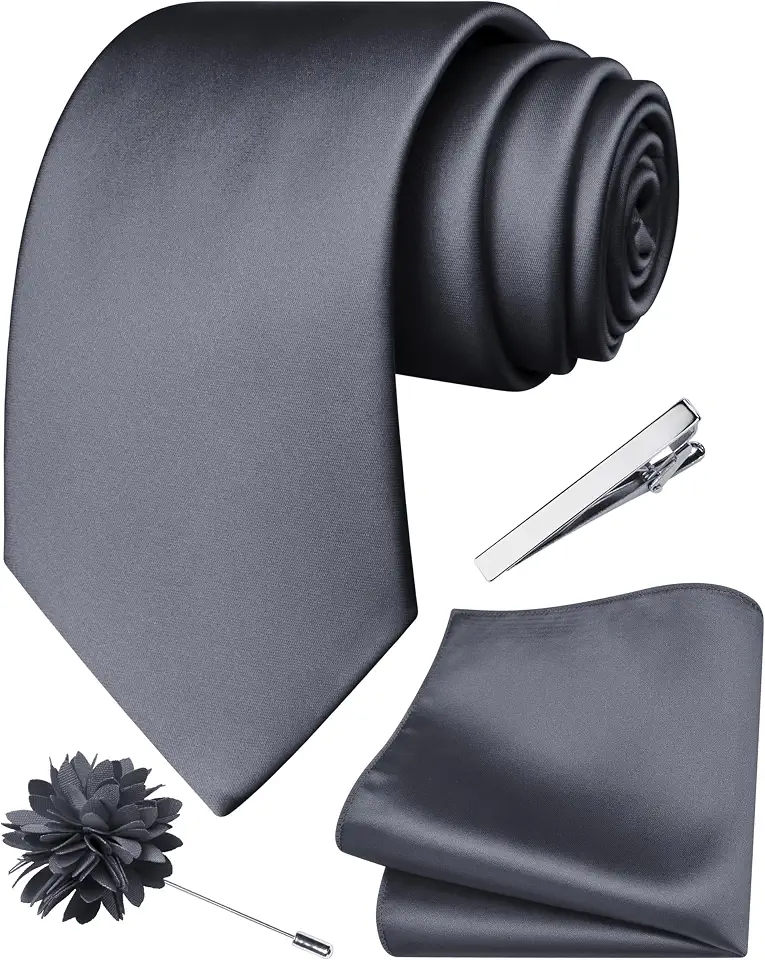 Branduce 3.15"(8cm) Mens Tie and Lapel Pin Solid Necktie Handkerchief Tie Clip Set for Men