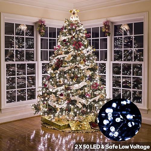 Miniatura 7 de echosari Paquete de 2 luces de Navidad que funcionan con pilas, cable verde, 50 luces LED con control remoto, temporizador, 8 modos, regulables para