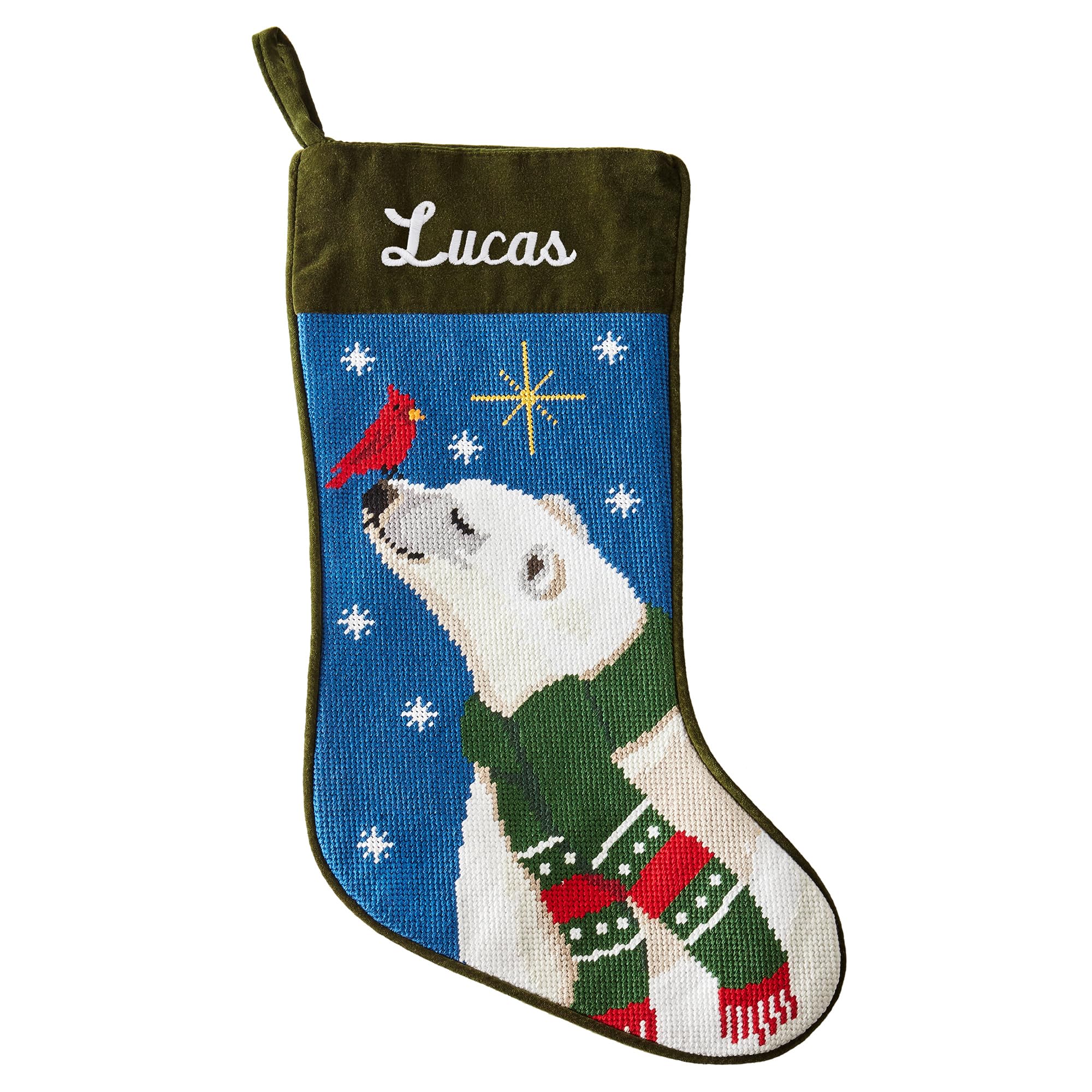 Let's Make Memories Personalized Needlepoint Christmas Stocking - Embroidered Family Stockings - Old-Fashioned Christmas Décor - Mantel Décor - 8"x17" - Customized Embroidered Name - Polar Bear