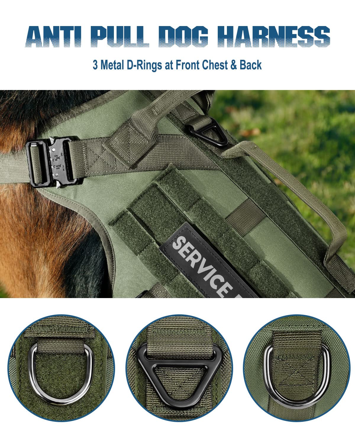 Petnanny - Arnés táctico para perros grandes, cobertura completa del cuerpo en entrenamiento con 2 parches reflectantes para perros, asa, paneles de gancho y bucle, chaleco Molle para perros