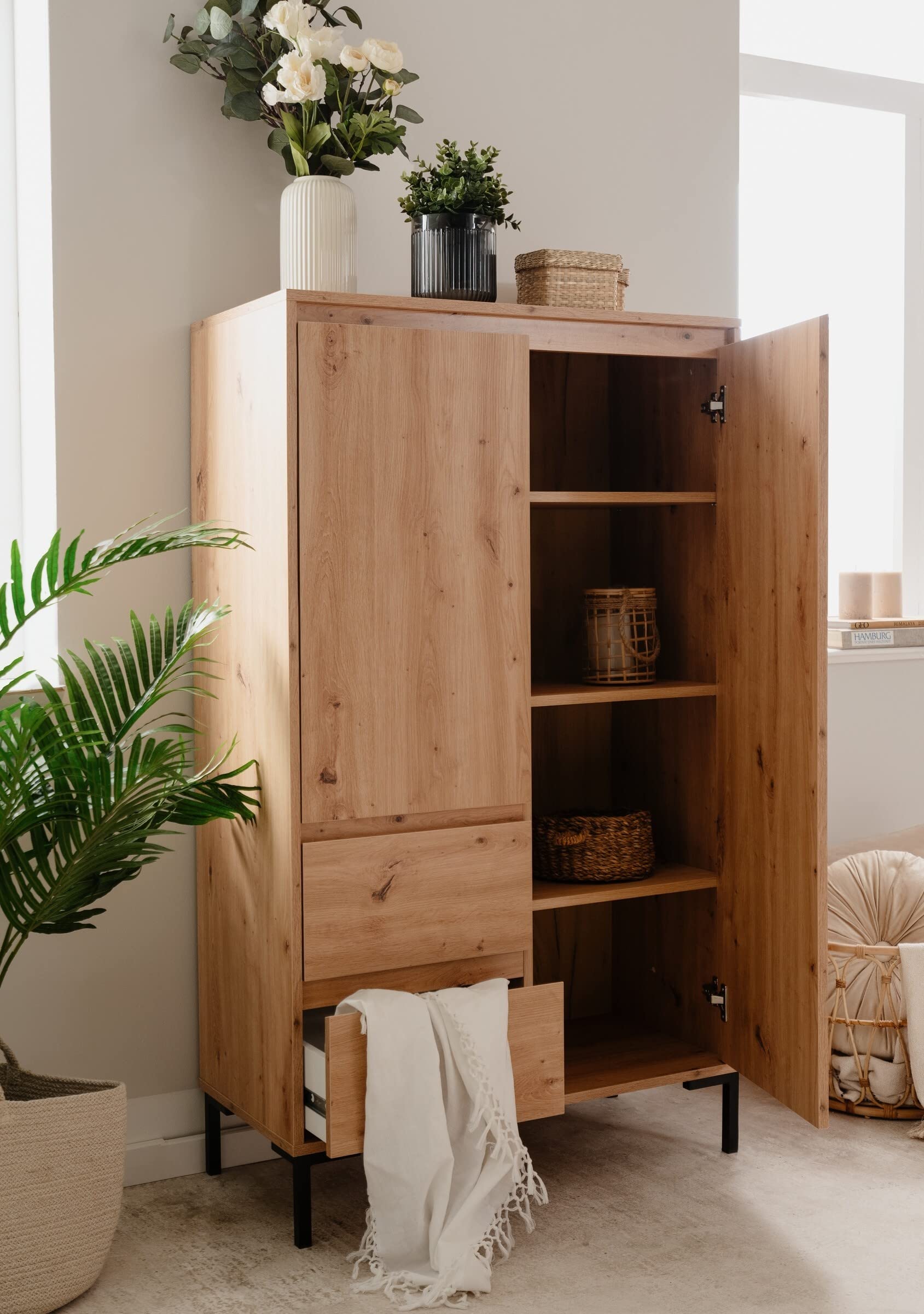 möbelando Highboard Korsika in Dekor Artisan Oak. Abmessungen (BxHxT) 81x139x40 cm