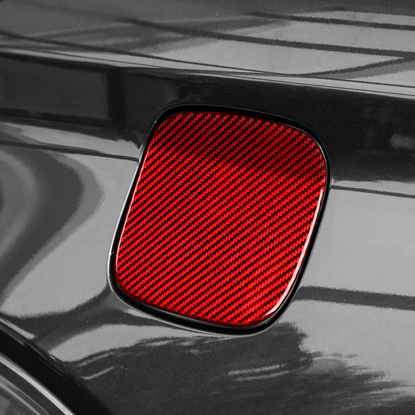Real Quality Soft Carbon Fiber Fuel Tank Gas Cap Trim Panel Sticker Accessories Cover Compatible with Ford Explorer 2020 2021 2022 2023 Red