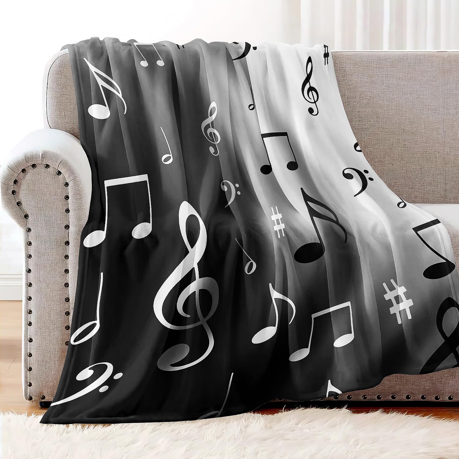 YISUMEI Blanket 150 x 200 cm Cuddly Blankets Soft Flannel Soft Fleece Blanket Bed Throw Graphics Music Notes - Image 3