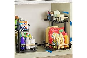 Upgraded 2 Pack Under Sink Organizer 2 Tier Adjustable Cabinets Organizer