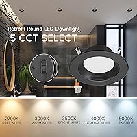 Vista 6 de Maxxima 4 pulg. Luz de techo empotrada LED de 5 CCT, 800 lúmenes, con conexión rápida E-26, color seleccionable 2700K-5000K