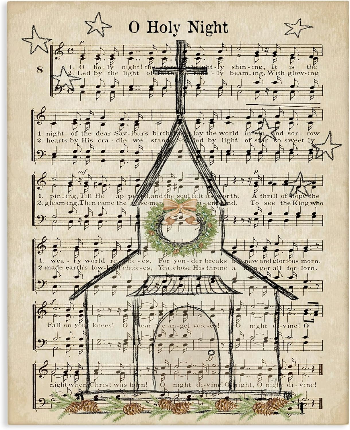 Stupell Industries Festive Holy Night Musical Script, Designed by Andi Metz, 24 x 30, Canvas Wall Art