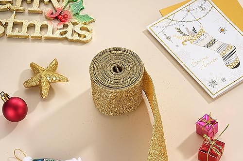 Miniatura 10 de Cinta decorativa metálica verde con alambre para árbol de Navidad, cintas verdes de Navidad para corona, manualidades, casa de campo, decoración de