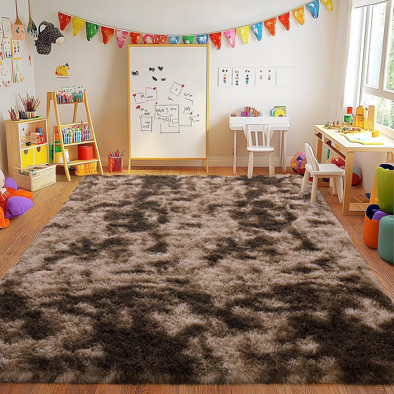Brown Area Rugs 8x10 for Living Room, Ultra Soft Fluffy Rug Carpet for Bedroom, Non-Slip Fuzzy Plush Modern Indoor Shag Rugs for Dorm Nursery Kids Room Home Decor
