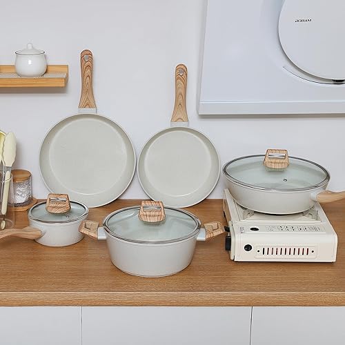 Miniatura 3 de Juego de utensilios de cocina de cerámica 15PCS ollas y sartenes antiadherentes (blanco15)