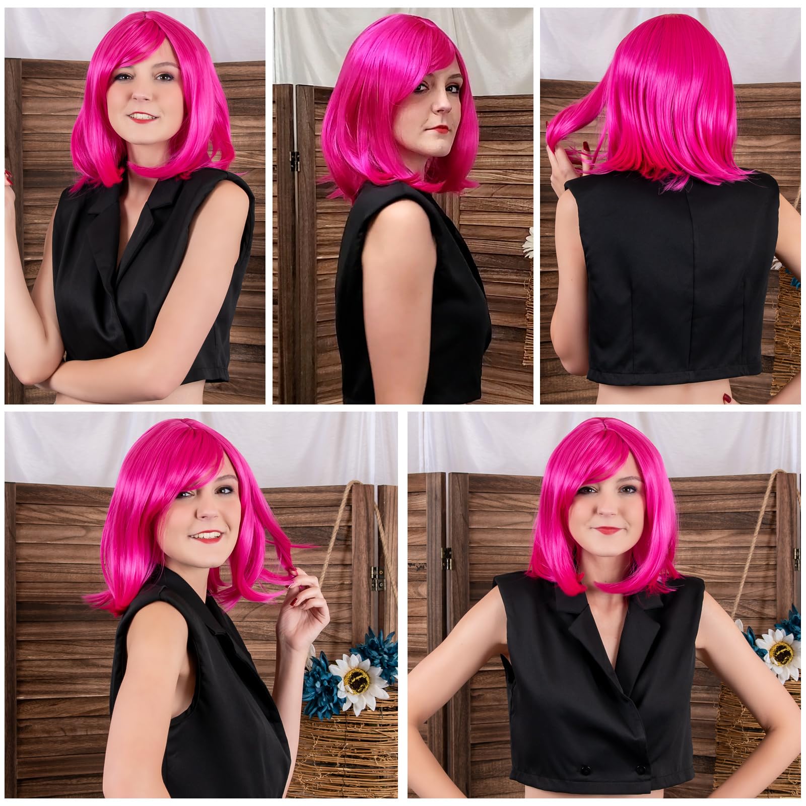 Amazon.com : BEAUTIFA Hot Pink Bob Wig with Bangs for Women 