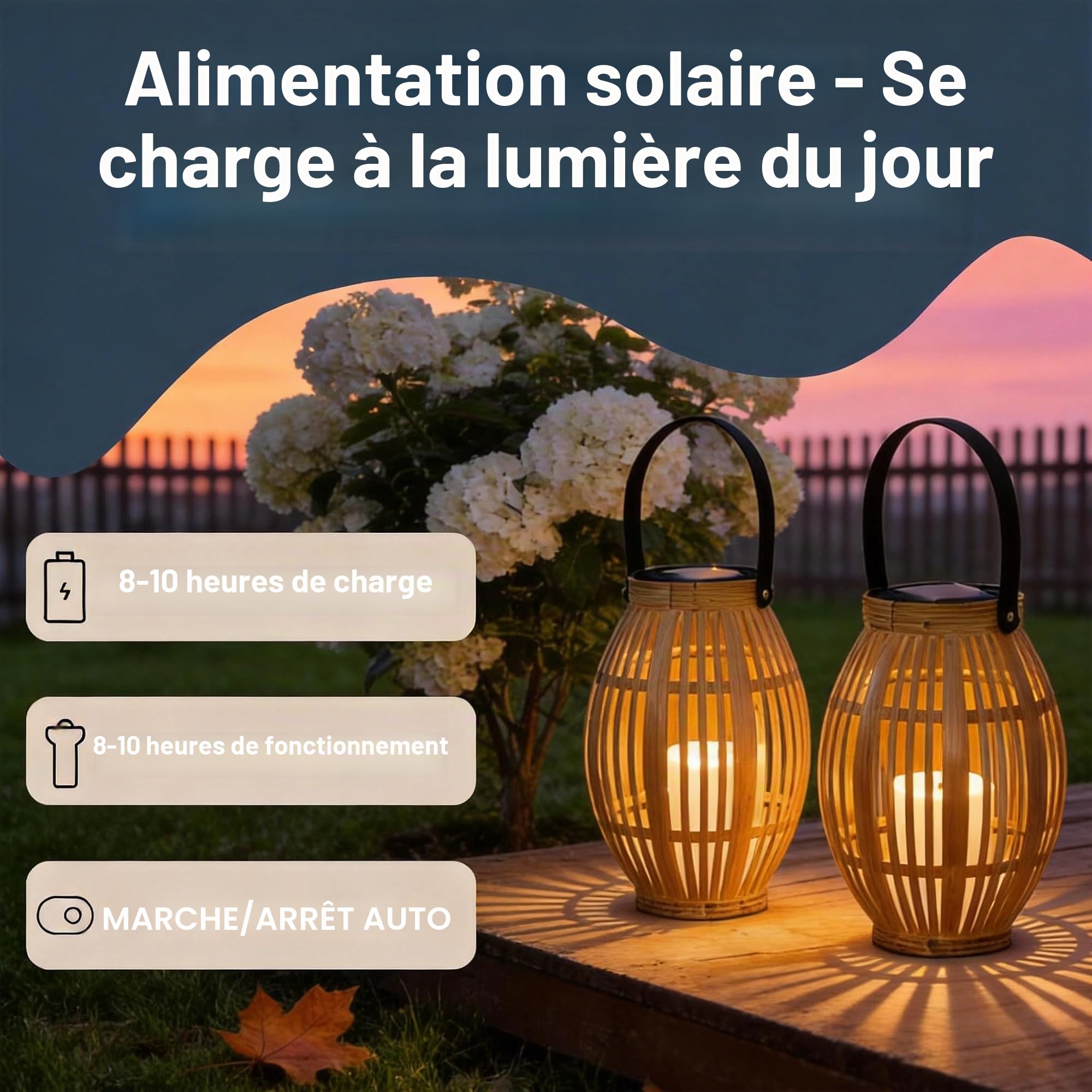 Lanterne Solaire Extérieur Lot de 2, Aspect Bambou Plastique Suspendue | Duo Lampes Jardin Effet Bambou. Jeux d'Ombres Magiques, À Suspendre/Poser. Auto Crépuscule, Étanche Terrasse Balcon