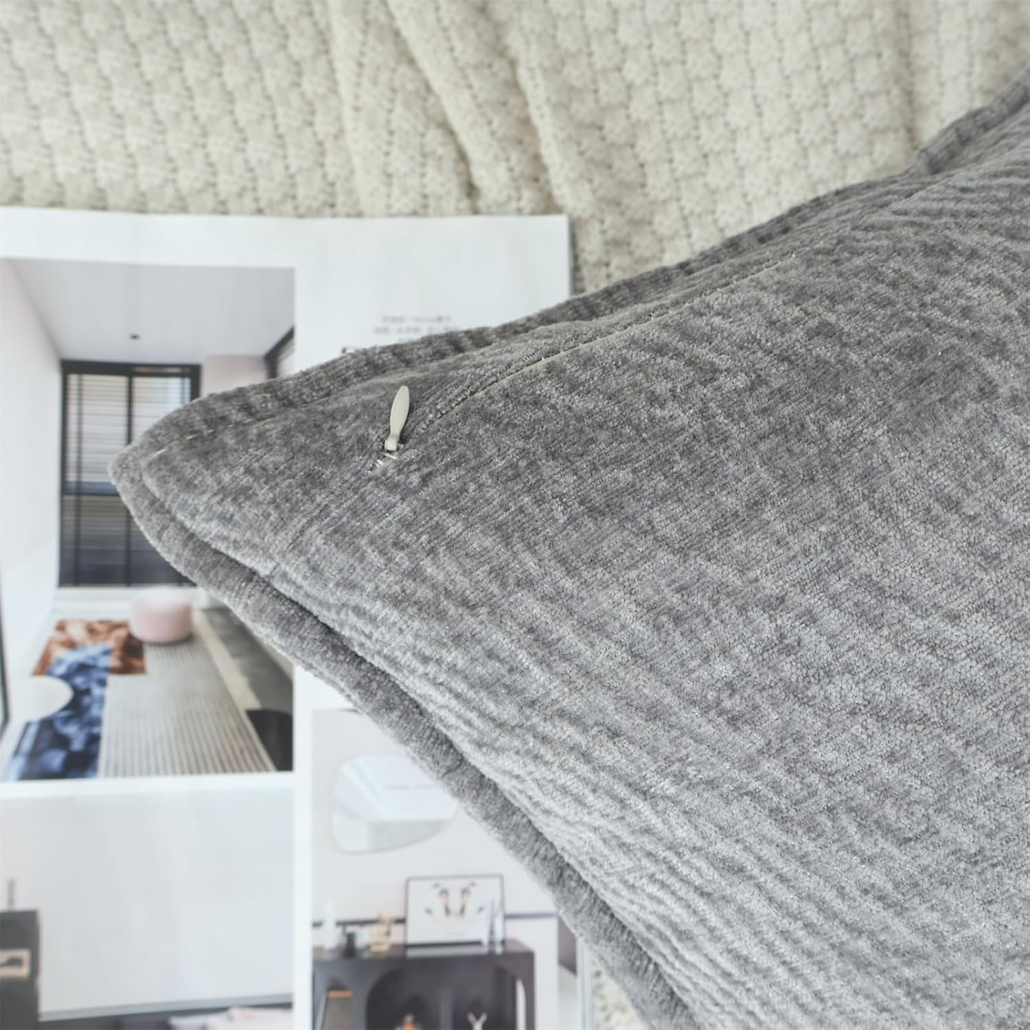 OYIMUA Chenille Throw Pillow Covers 20x20 Grey Set of 2,Neutral Textured Square Decorative Pillow Covers Accent for Couch Sofa Bedroom Living Room