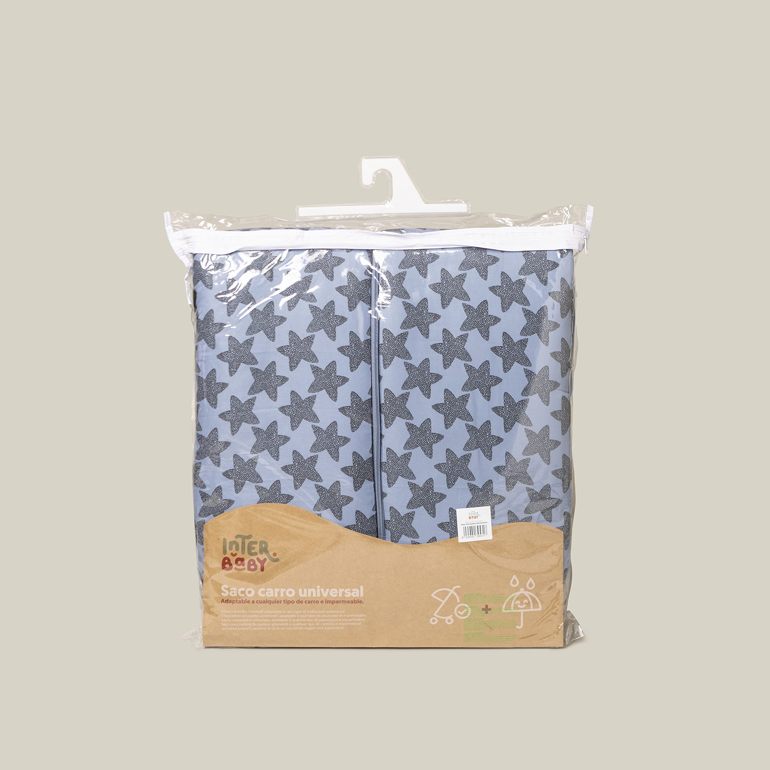 Interbaby Chanceliere Bebe Poussette Couverture Poussette Bebe Hiver, Doux | Sac de Couchage Poussette Bebe Détachable, Double Ouverture, Lavage Facile, Matériaux Antiallergiques, Star Marino Gris