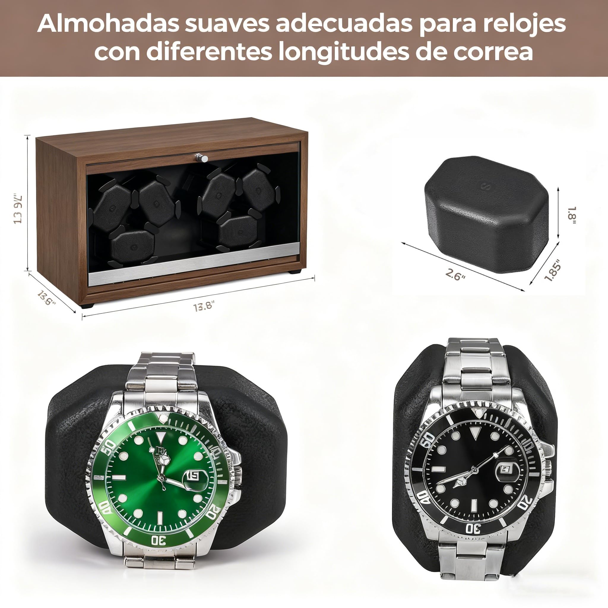 ANWBROAD Caja enrolladora de relojes Caja giratoria para 6 relojes con LED y Motor rotador Mabuchi supersilencioso 4 modos de rotación giratoria de regalo JWW003A
