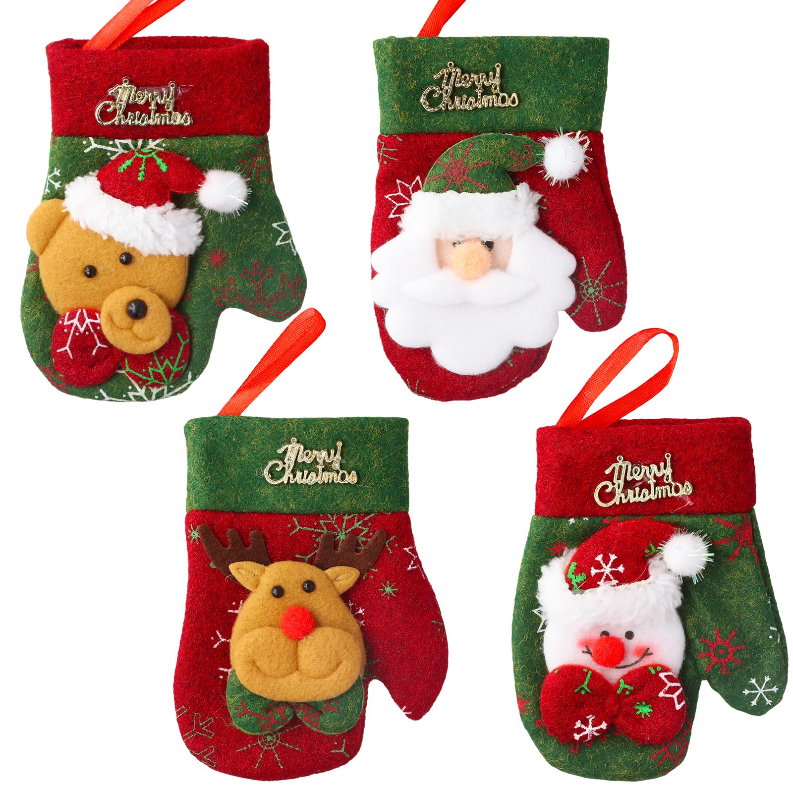 4 Piezas Porta Cubiertos Navidad, Decoración de Mesa Navideña para Cuchillos, Tenedores y Cucharas, Bolsitas para Cubiertos Navidad para Hogares, Hoteles, Fiestas y Centros Comerciales