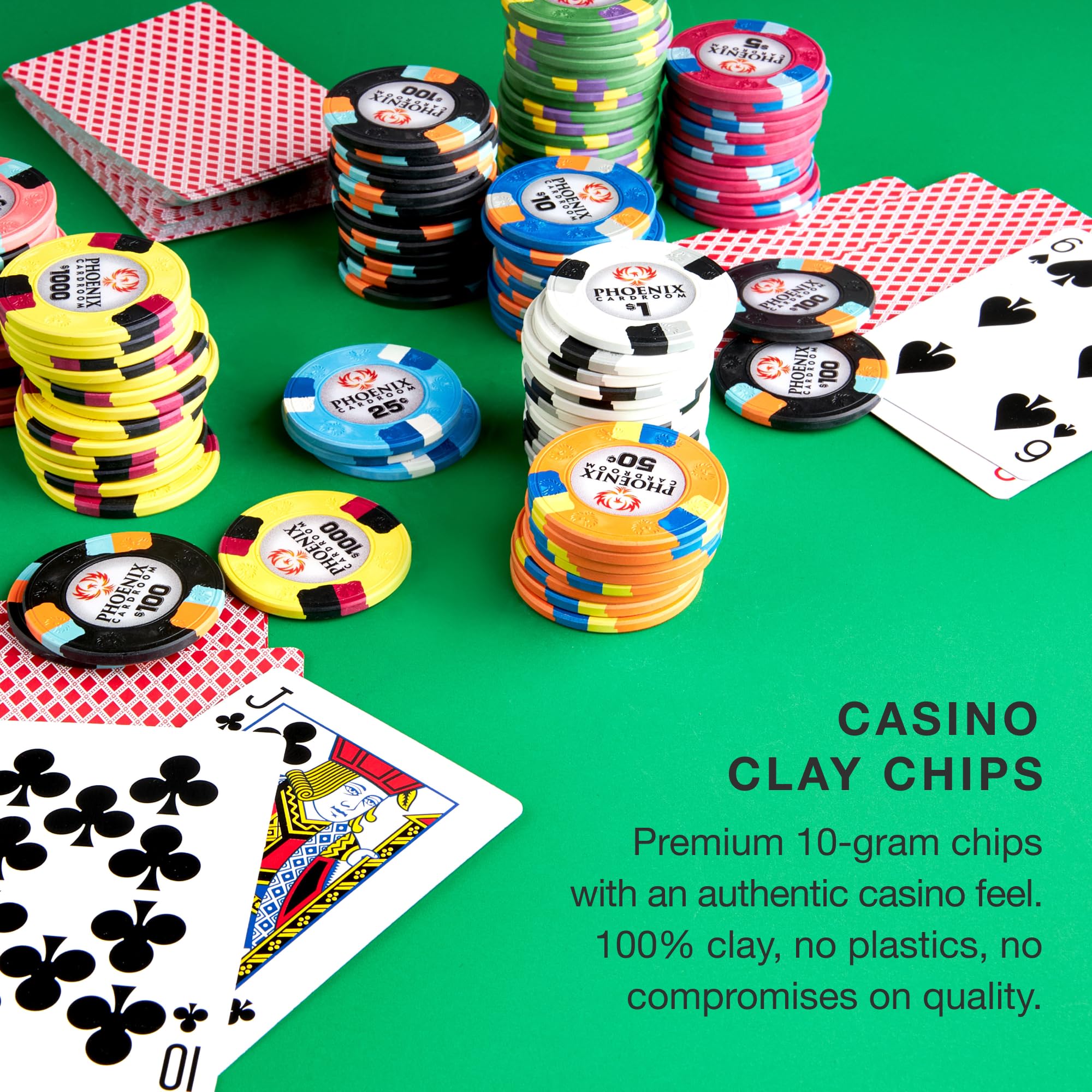 Brybelly Phoenix Lot de 50 jetons de Poker en Argile véritable de 10 g – Jetons de Poker de Style Casino Ultra Haut de Gamme