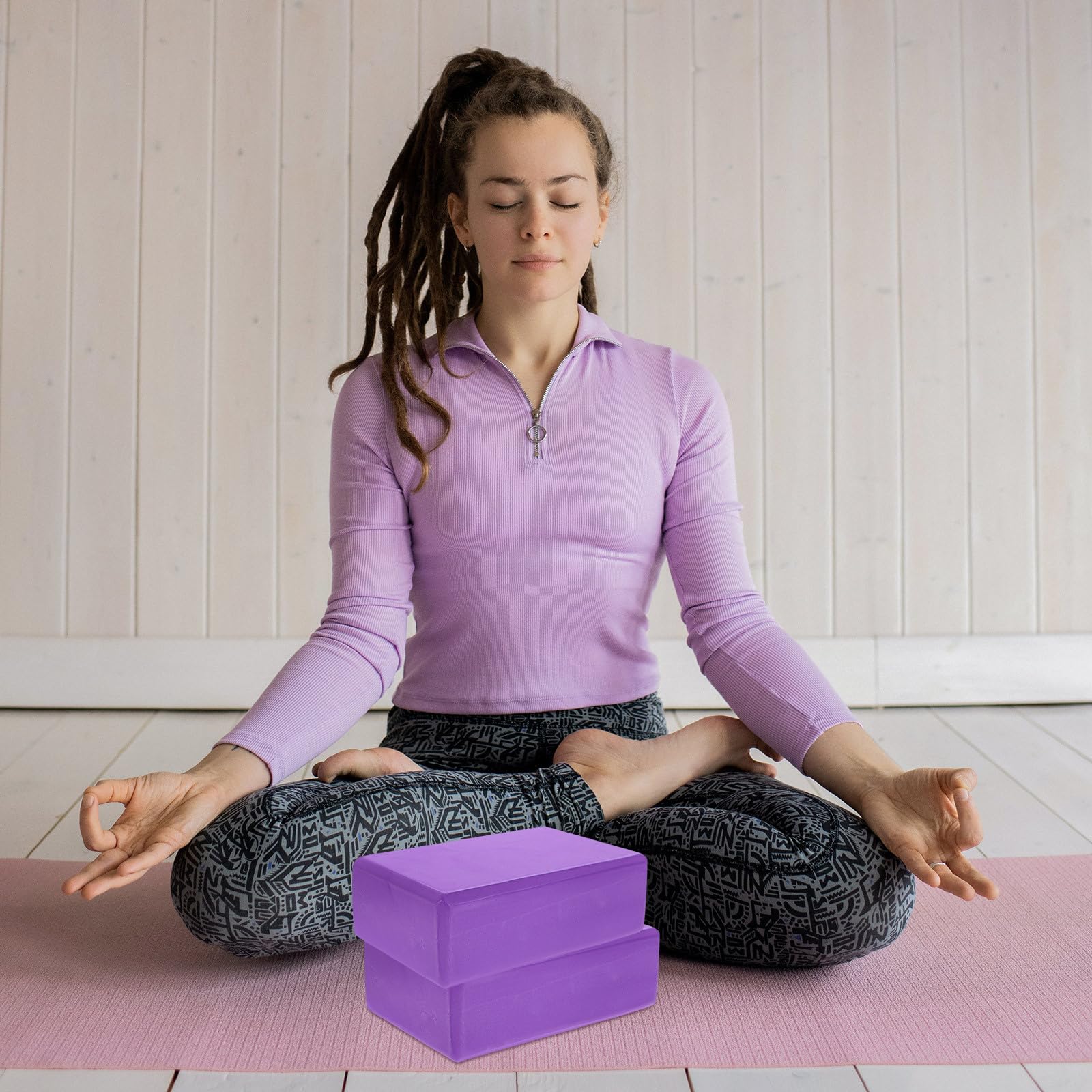 Set Blocchi Yoga in Schiuma EVA 3 Pezzi Cinghia da Yoga per Esercizi di Stabilità e Stretching per Allenamento Pilates e Uso in Palestra