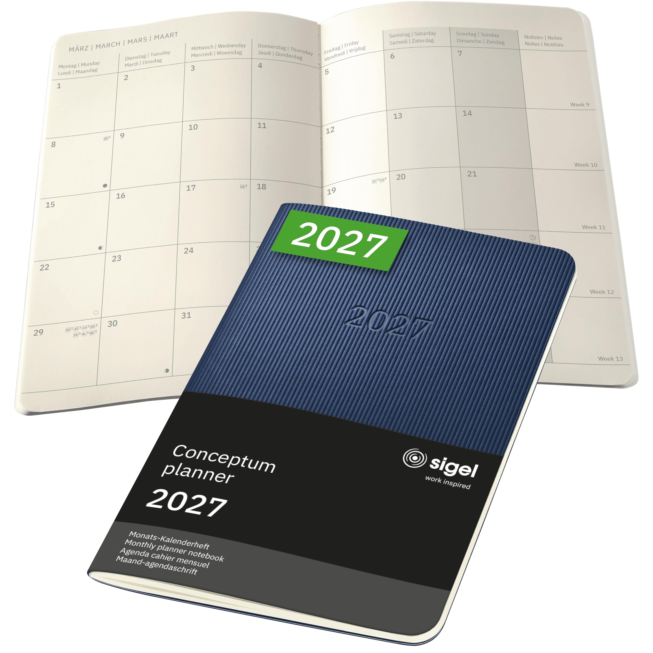 SIGEL C2787 Monthly planner notebook Conceptum 2027-1 year - approx. A6 - dark blue - 2 pages = 1 month - softcover - 80 gsm - 64 p. - FSC-certified