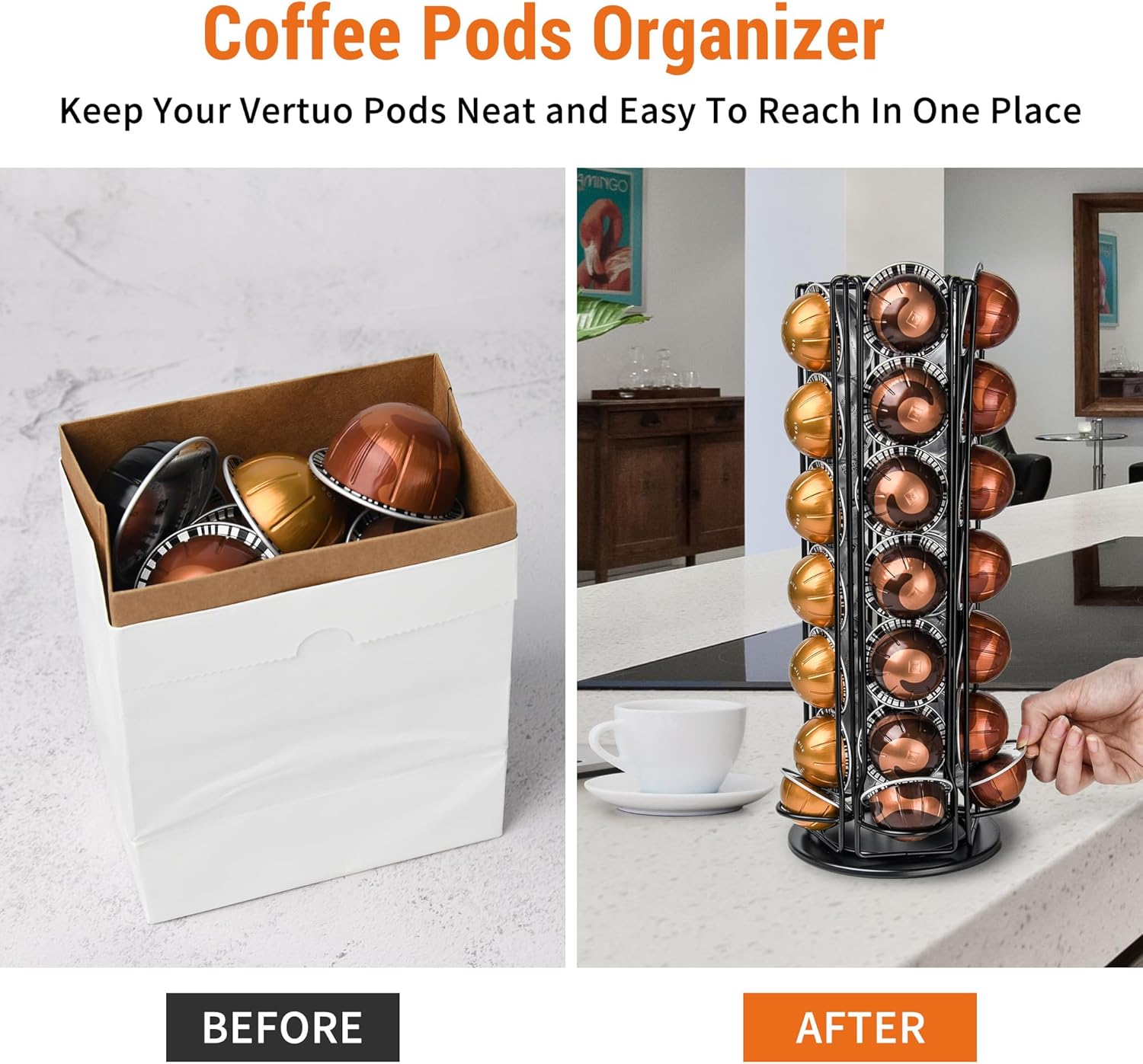 35 Coffee Pods Holder - Black - 360° Spinning Coffee Pod Carousel Stand | Holds 35 Capsules | Compact Countertop Organizer with Silent Rotation, Durable & Modern