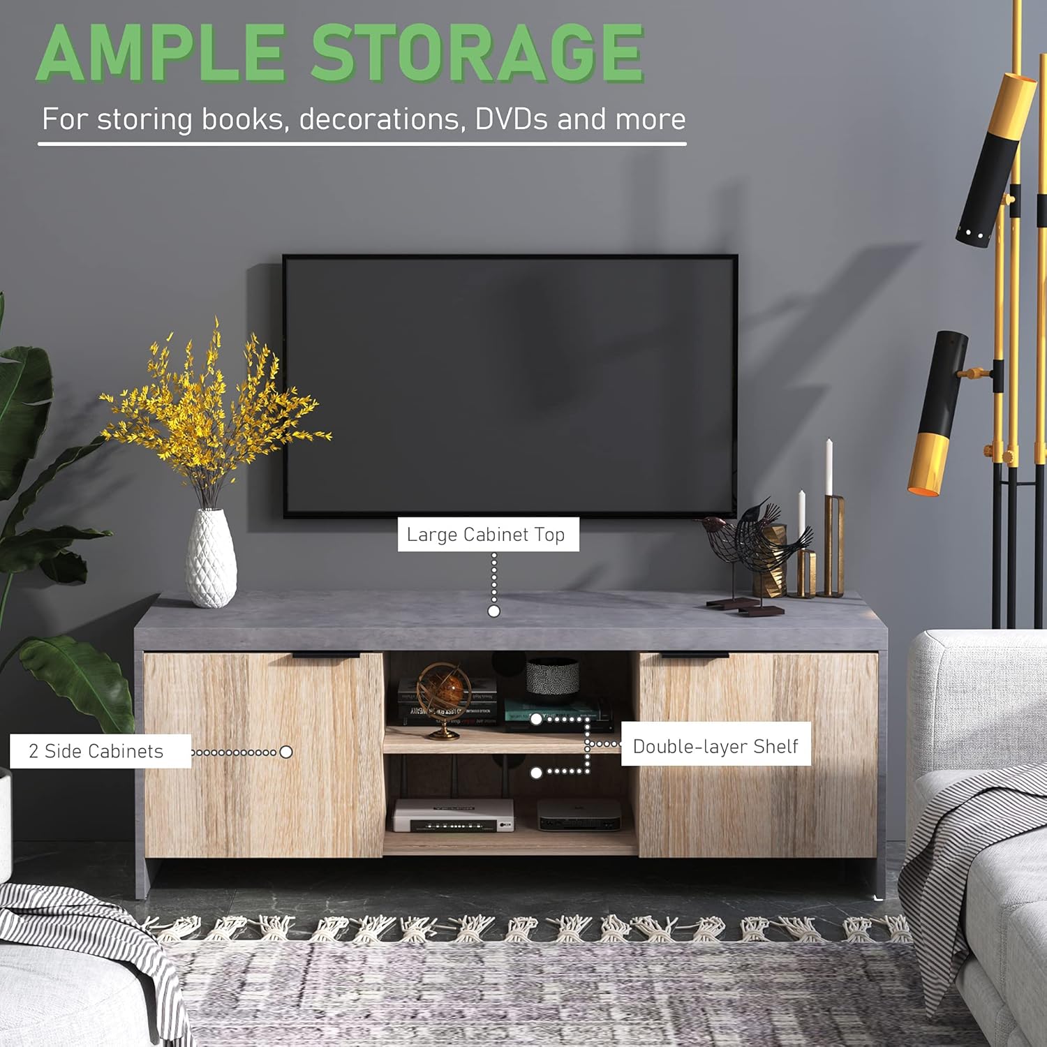 Buy Homcom 1 2m Wooden Tv Stand Cabinet Home Media Center Dvd Cd Storage Unit Entertainment Station Living Room Furniture Online In Turkey B07c39xw1j